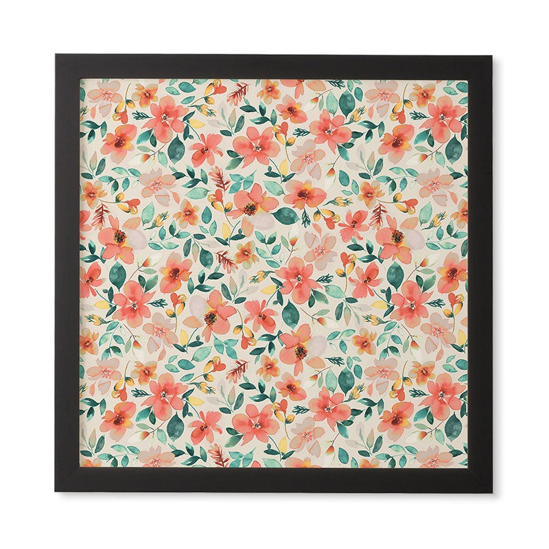 Ninola Design Botanic Retreat Tropical Whimsical Flowers Coral Green Framed Wall Art