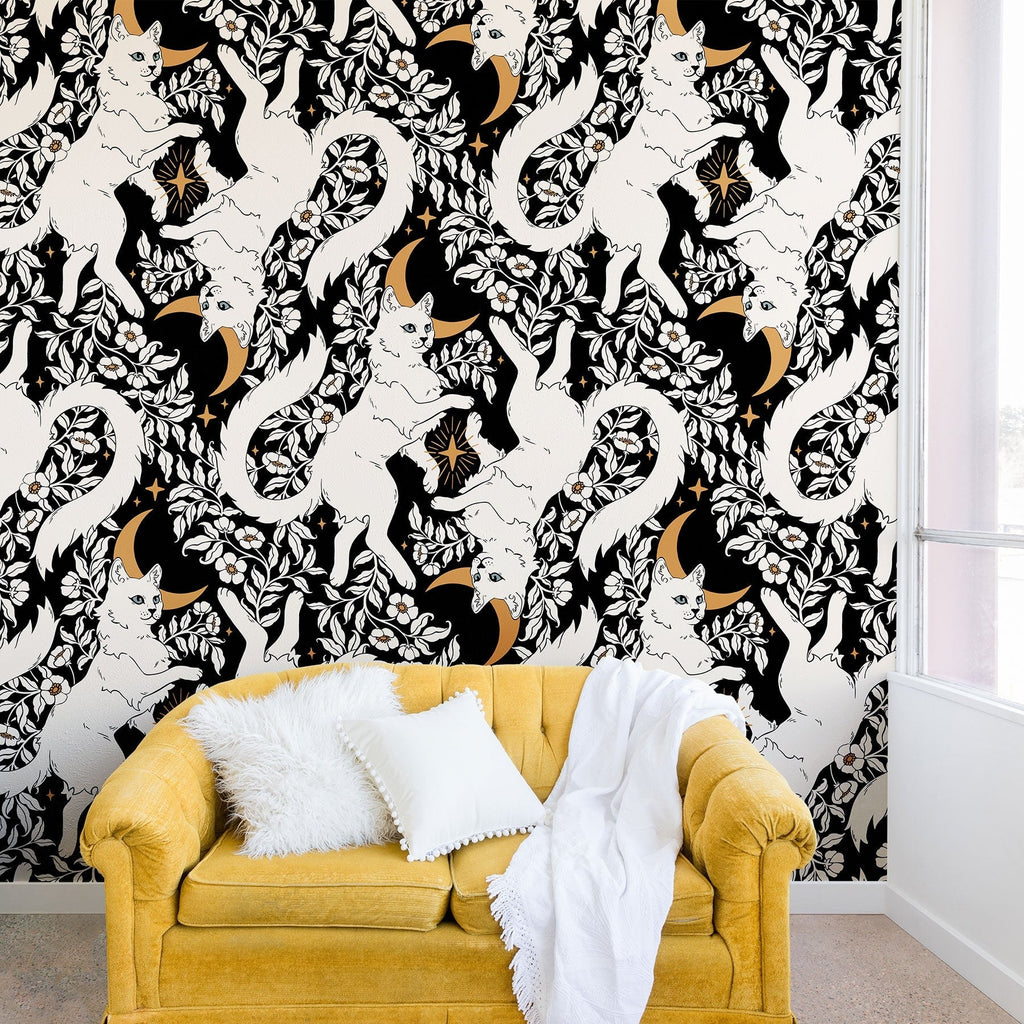 Avenie Celestial Cats Gold Wall Mural