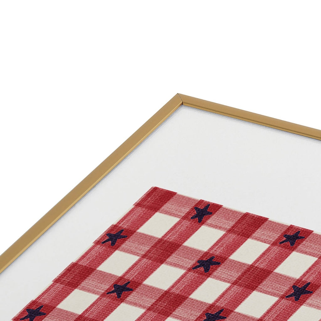 DENY Designs Red Gingham plus Stars Metal Framed Art Print