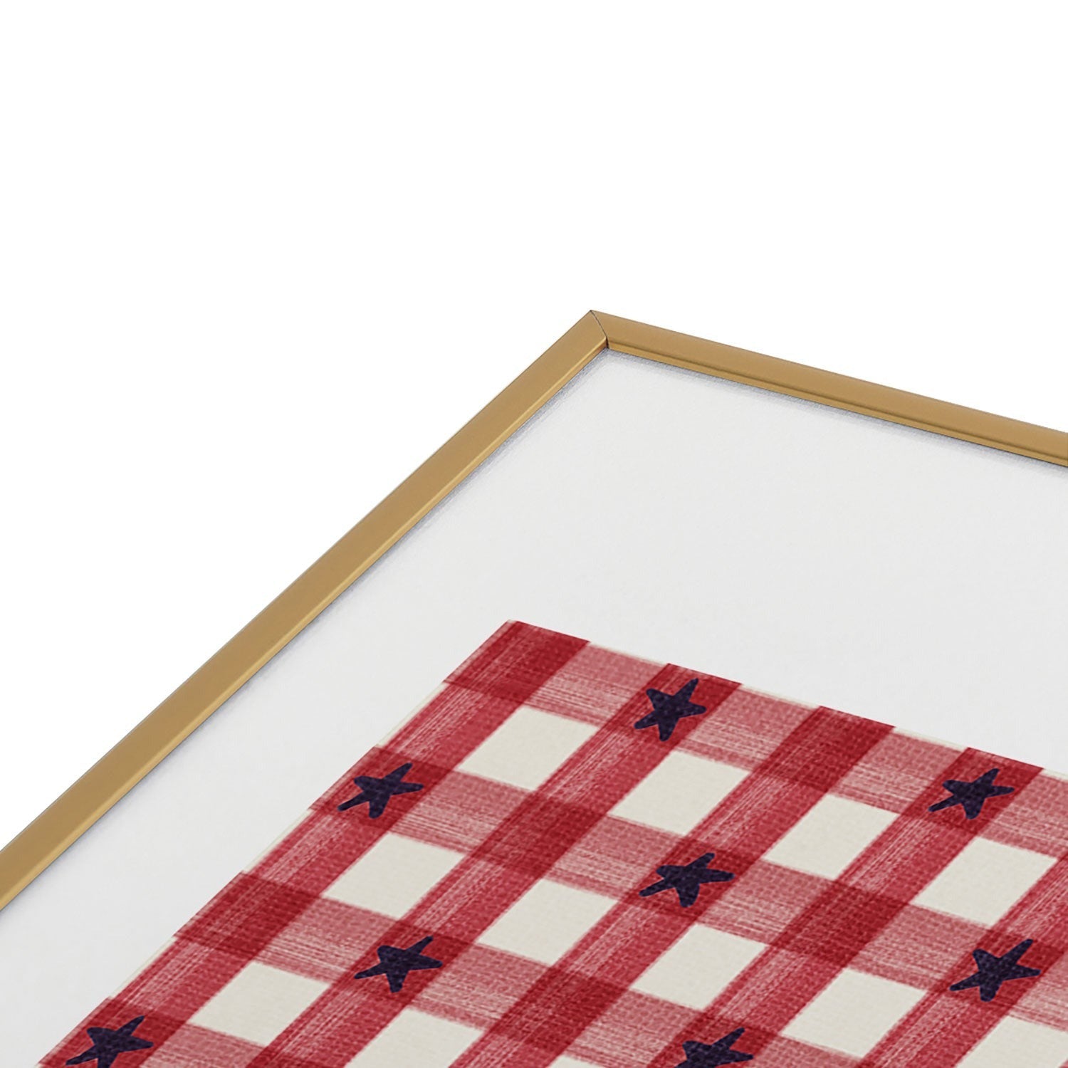 DENY Designs Red Gingham plus Stars Metal Framed Art Print