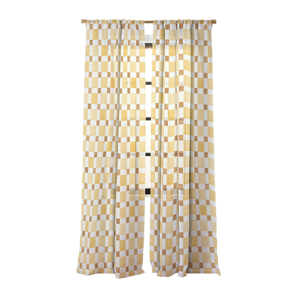 Ninola Design Everyday Artifact Checker Mosaic Tiles Geometry Yellow Sheer Window Curtain
