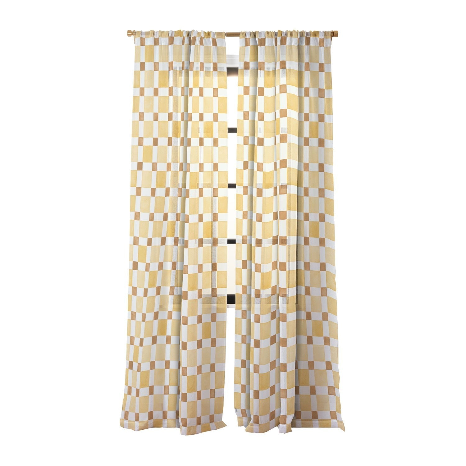 Ninola Design Everyday Artifact Checker Mosaic Tiles Geometry Yellow Sheer Window Curtain