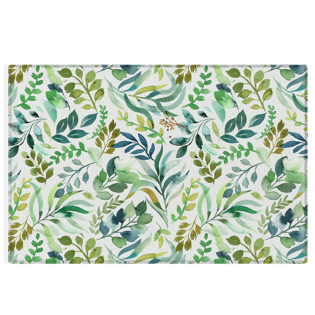 Ninola Design Botanic Retreat Loose Botanical Leaves Watercolor Green Outdoor Rug