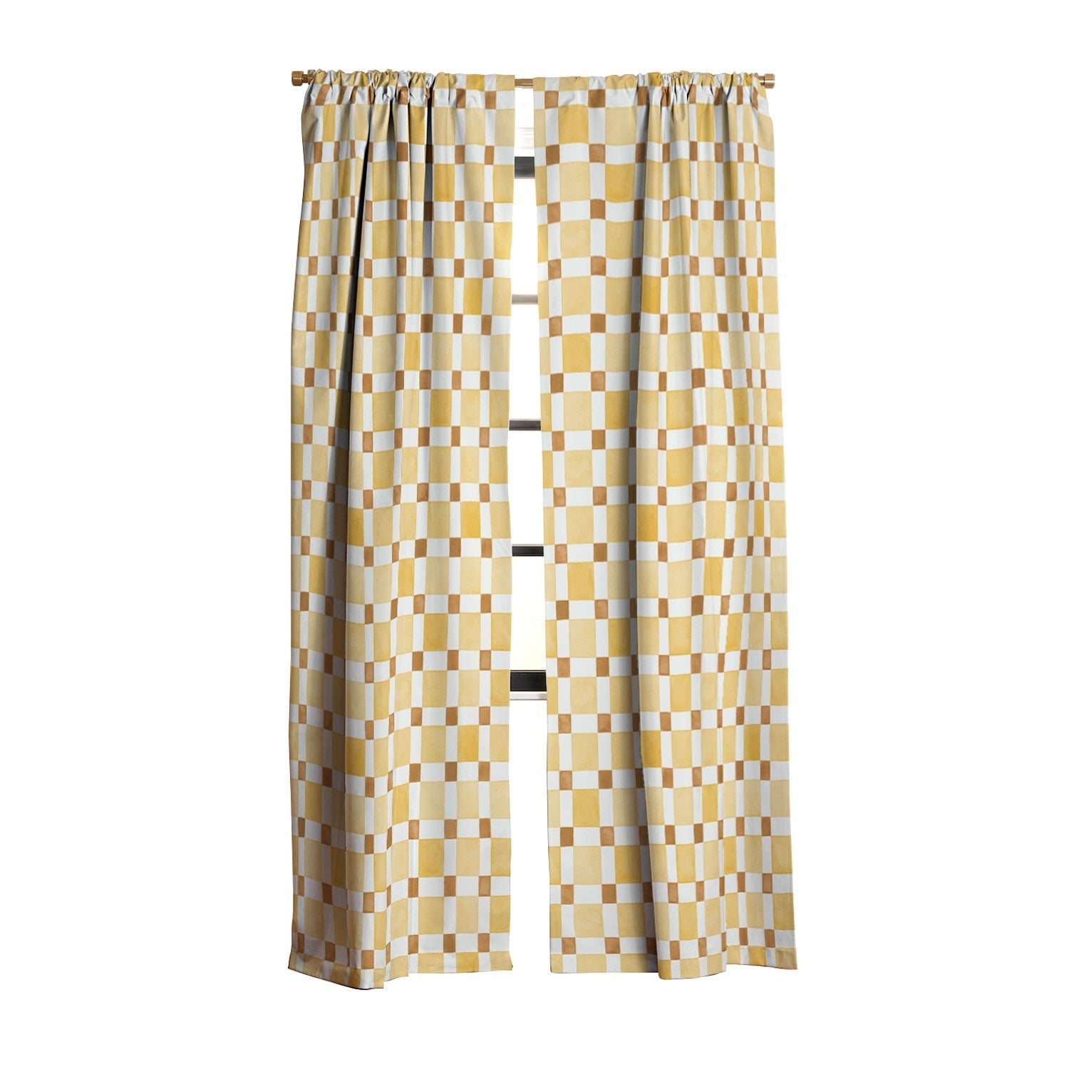 Ninola Design Everyday Artifact Checker Mosaic Tiles Geometry Yellow Blackout Window Curtain