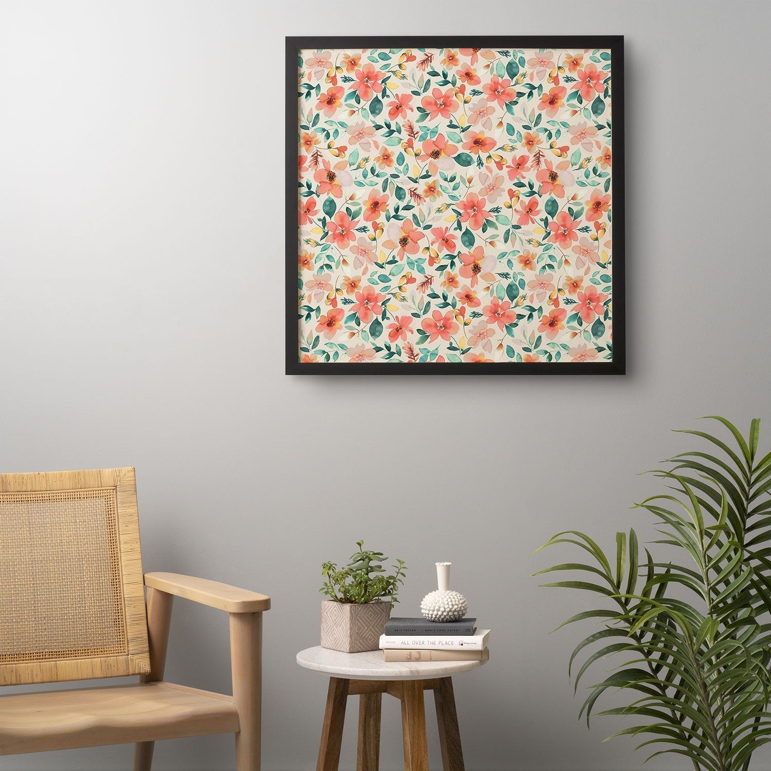 Ninola Design Botanic Retreat Tropical Whimsical Flowers Coral Green Framed Wall Art