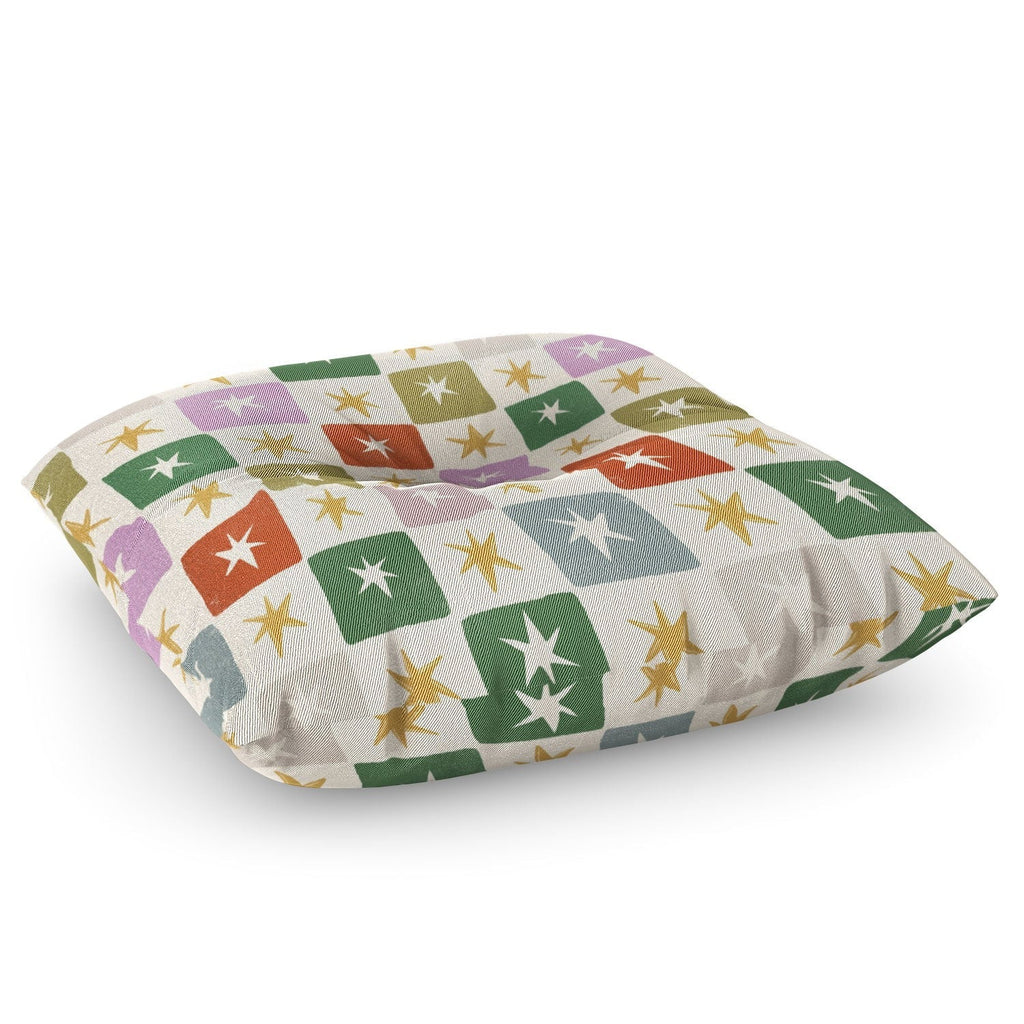 LouBruzzoni Retro Star Block Pattern Floor Pillow Square