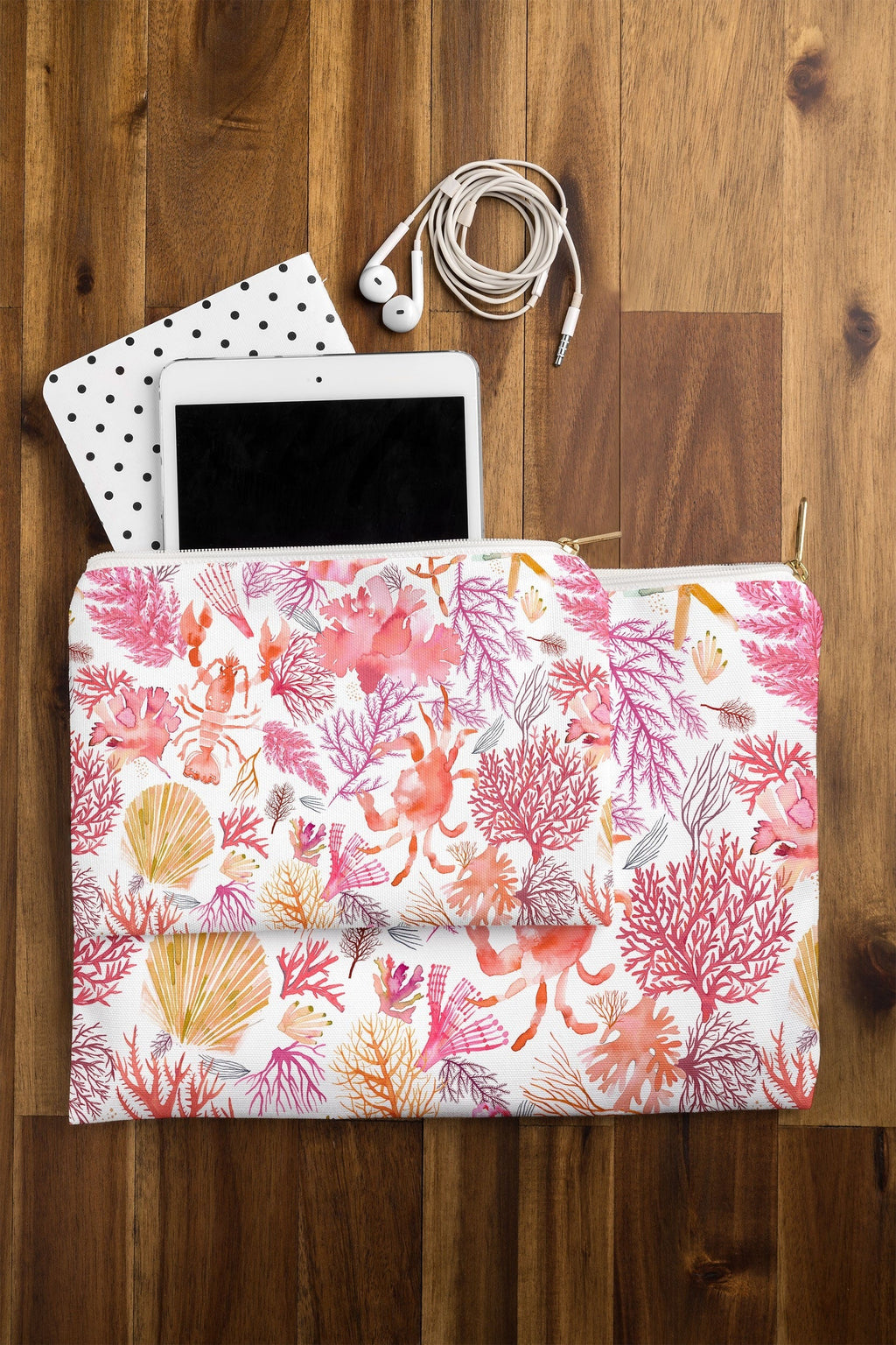Ninola Design Botanic Retreat Coral Reef Crab Lobster Red Pouch