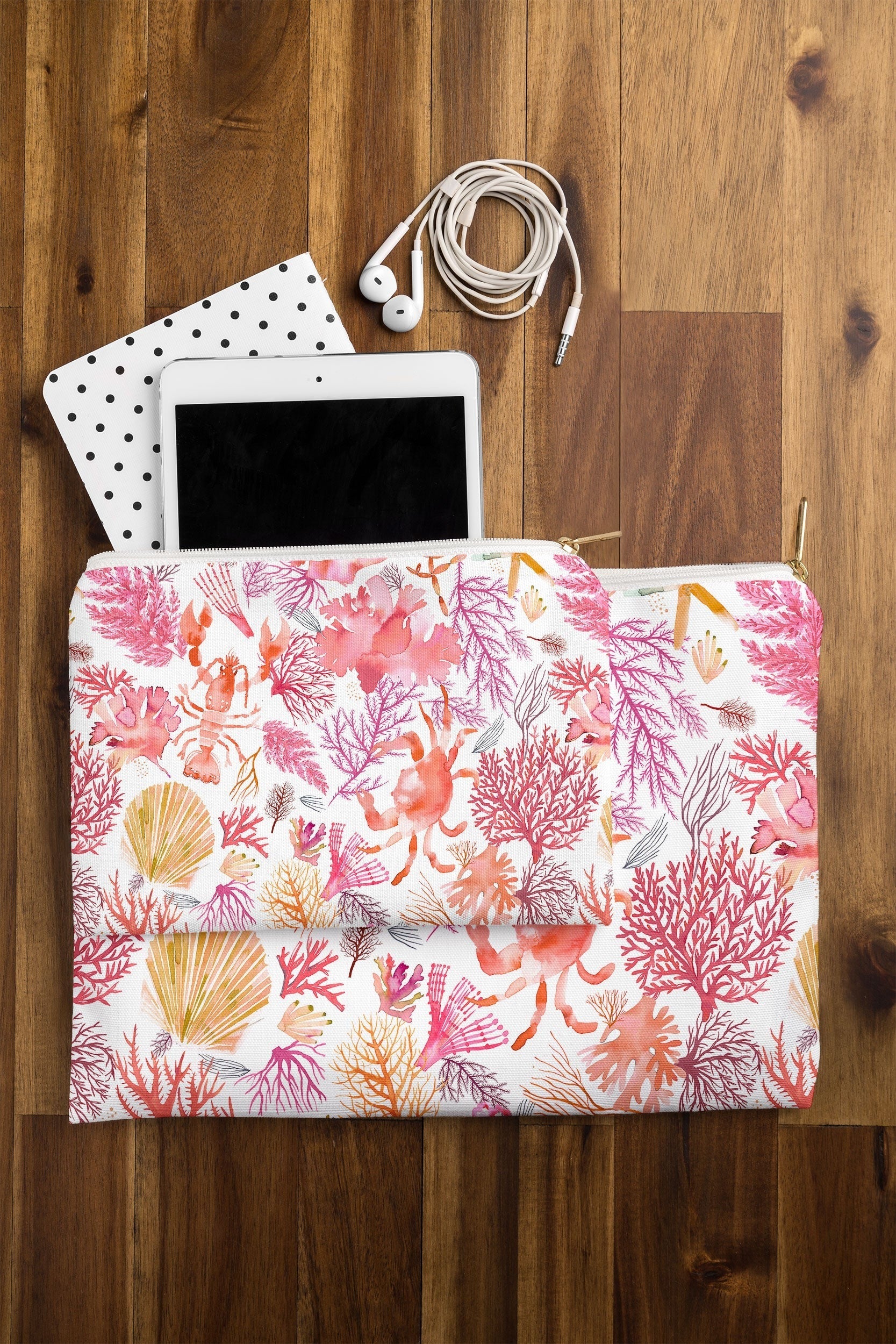 Ninola Design Botanic Retreat Coral Reef Crab Lobster Red Pouch