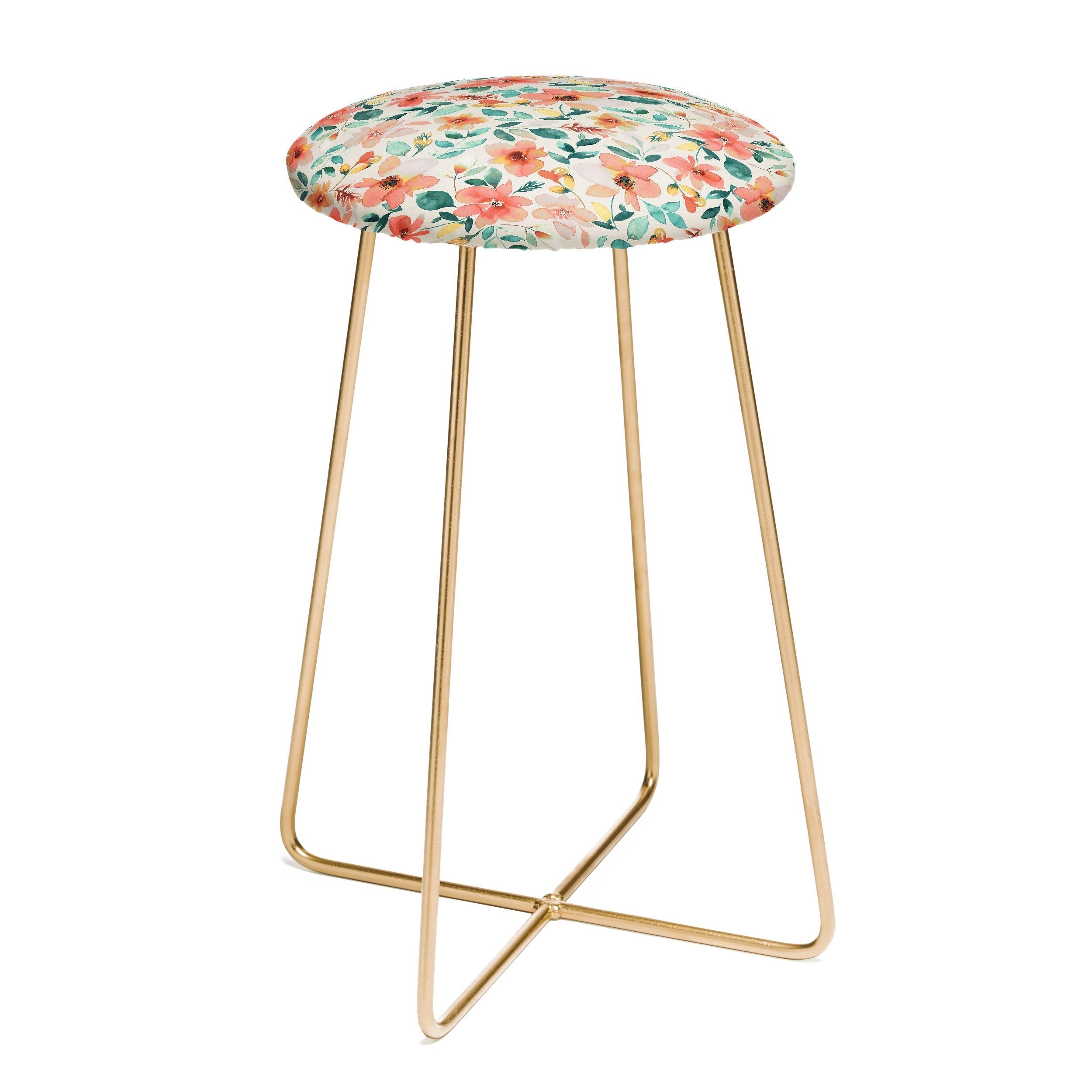 Ninola Design Botanic Retreat Tropical Whimsical Flowers Coral Green Counter Stool