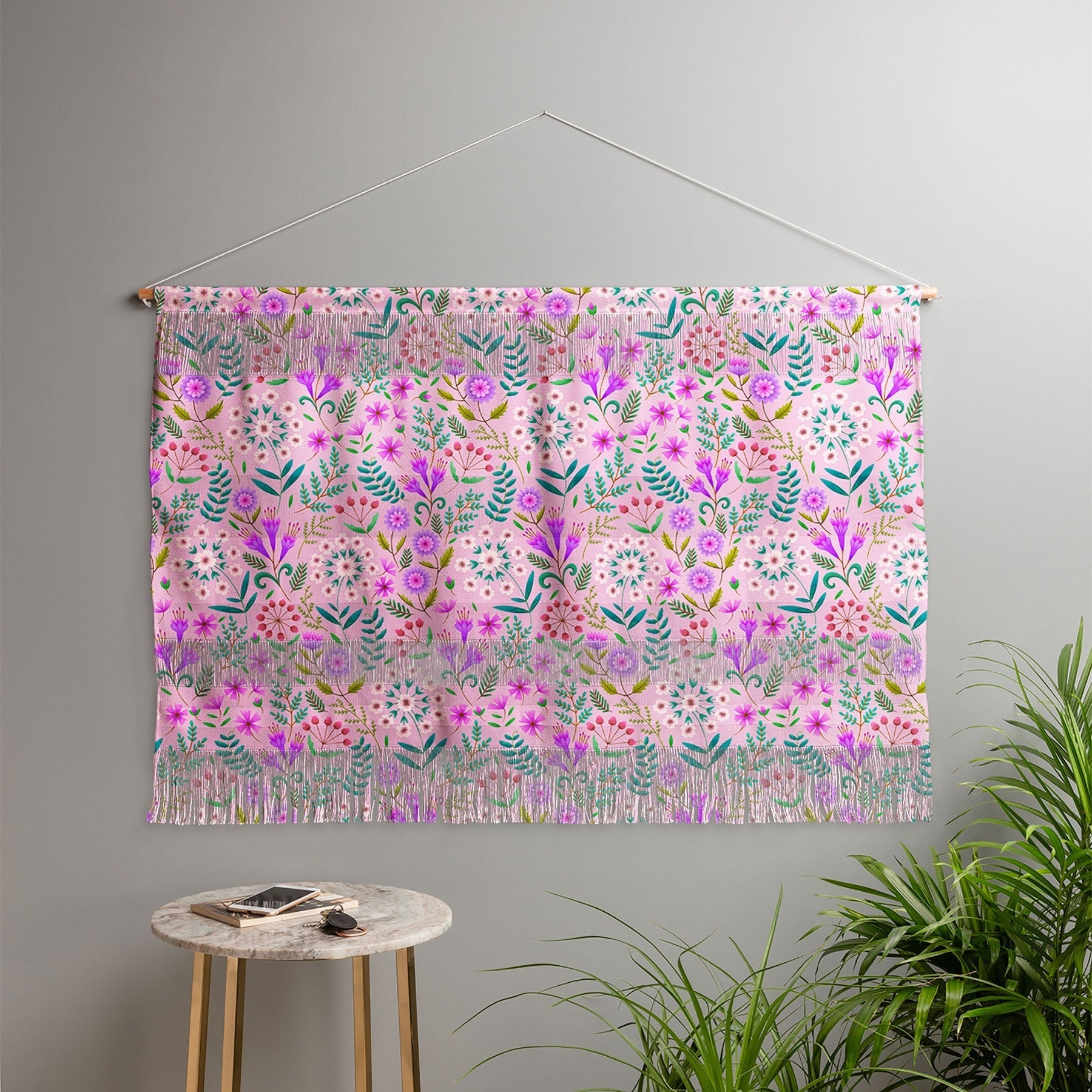Pimlada Phuapradit Ditsy Purple Floral Half Drop Wall Hanging Landscape