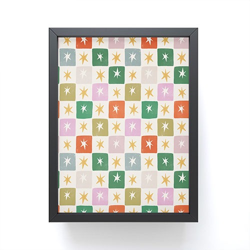 LouBruzzoni Retro Star Block Pattern Framed Mini Art Print