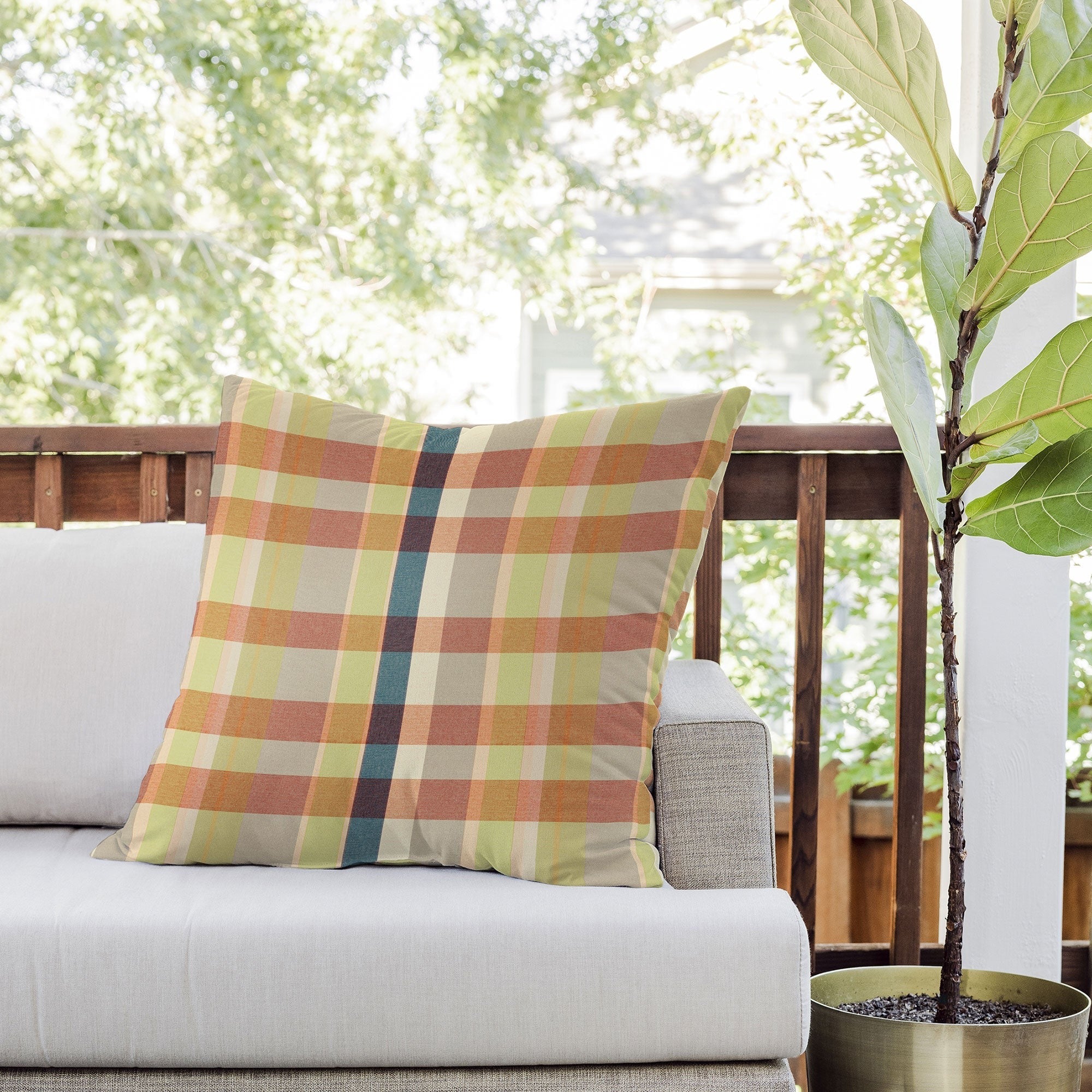 Marta Barragan Camarasa Retro Picnic Plaid Warm Tones Outdoor Throw Pillow