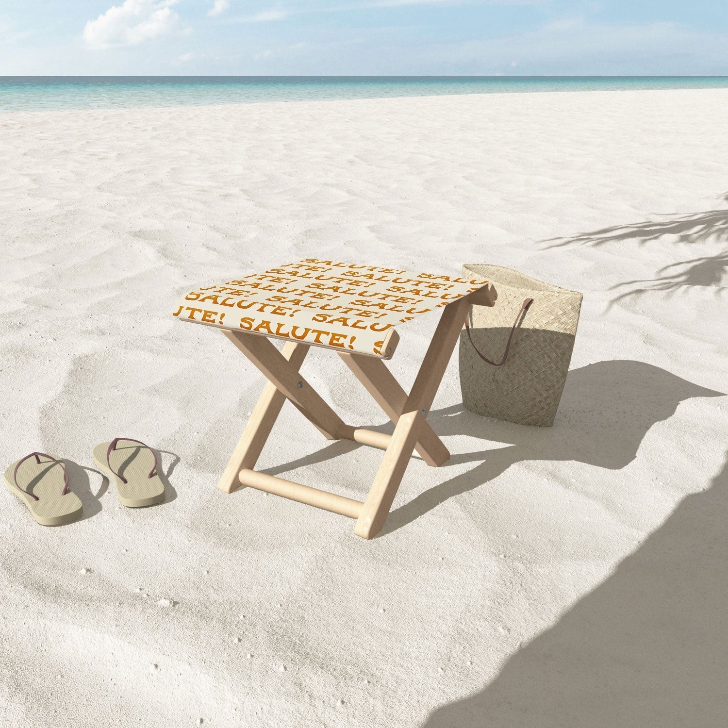 Jessica Molina Salute Gold Pattern on Cream Folding Stool
