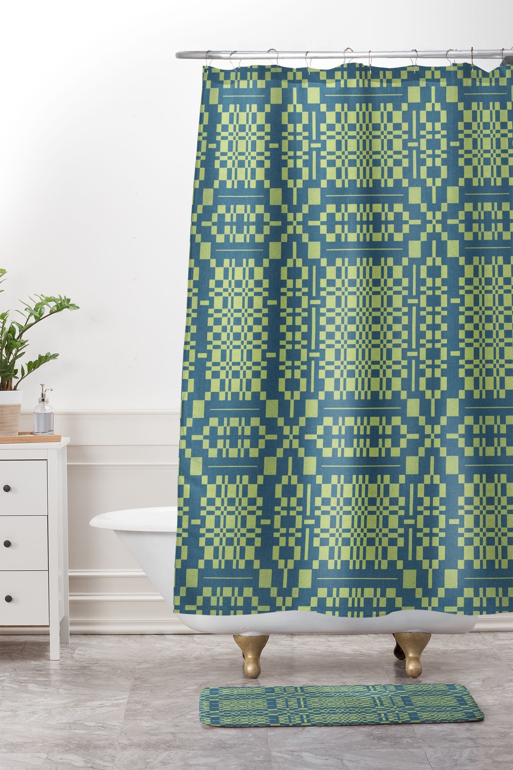 Marta Barragan Camarasa Nostalgic Grid Design Shower Curtain And Mat