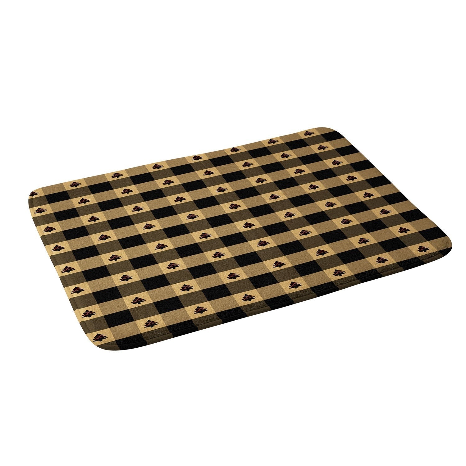Design by Spark Black Gold Tree Tree Gingham Memory Foam Bath Mat