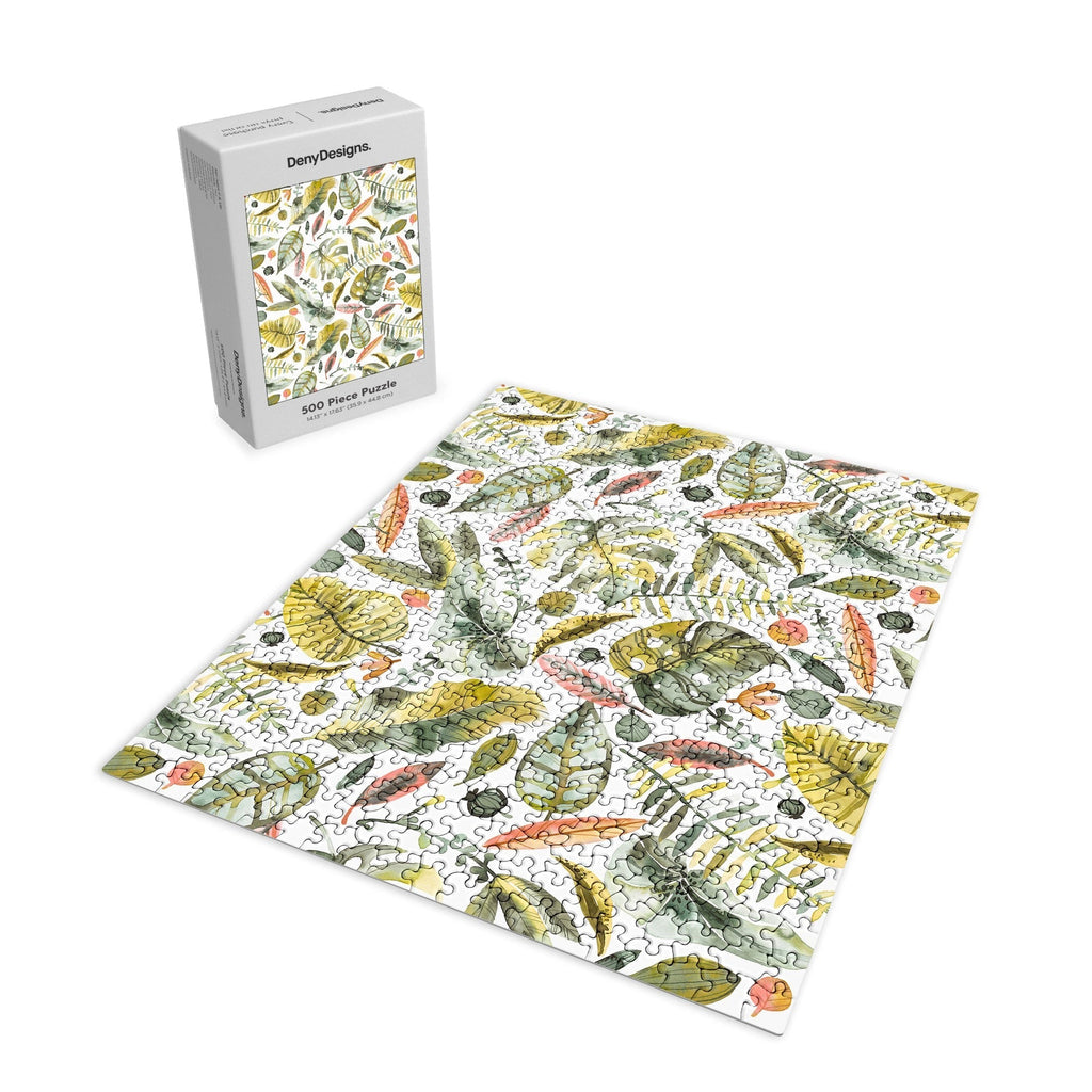 Ninola Design Botanic Retreat Tropical Jungle Leaves Botanical Green Orange Puzzle