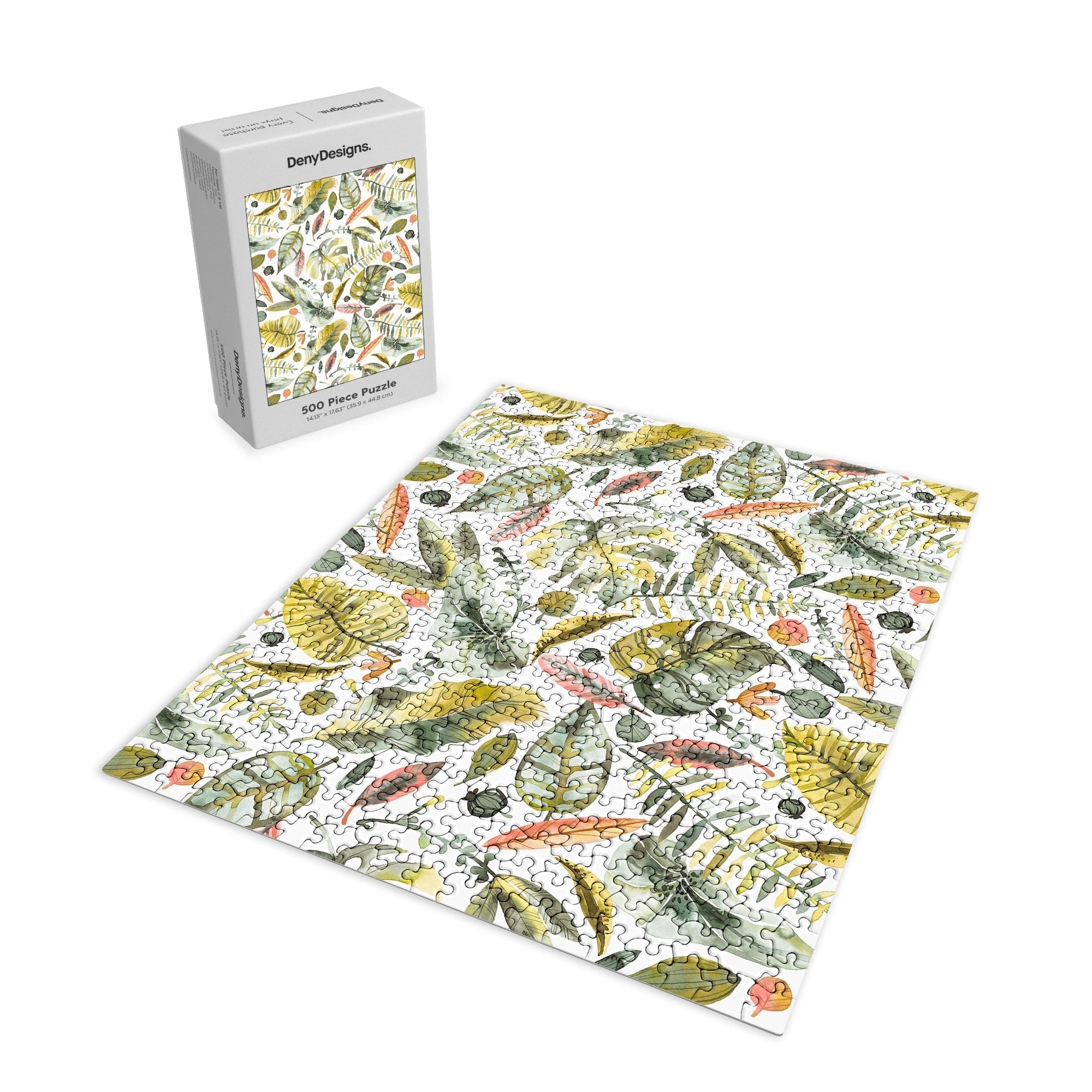 Ninola Design Botanic Retreat Tropical Jungle Leaves Botanical Green Orange Puzzle