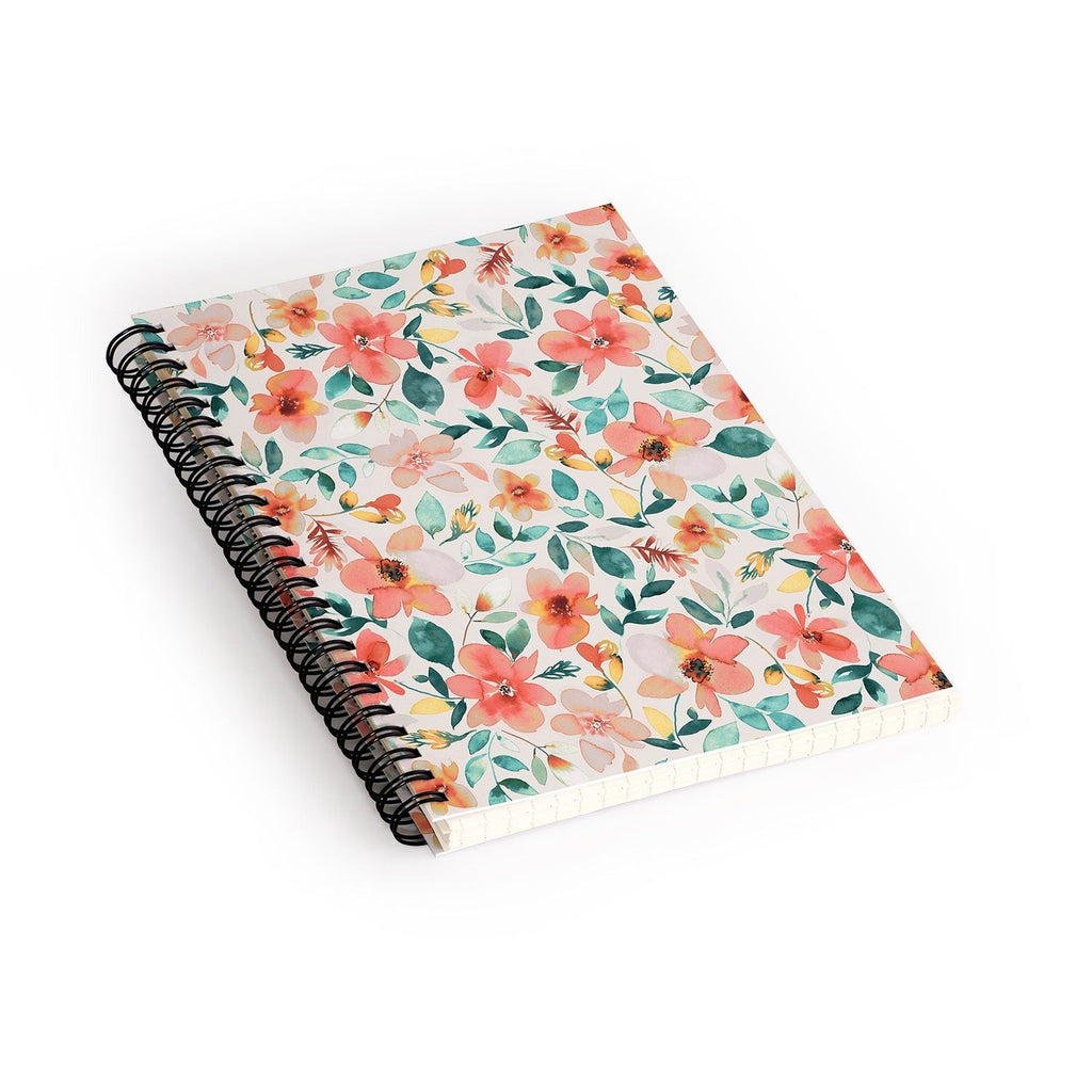 Ninola Design Botanic Retreat Tropical Whimsical Flowers Coral Green Spiral Notebook