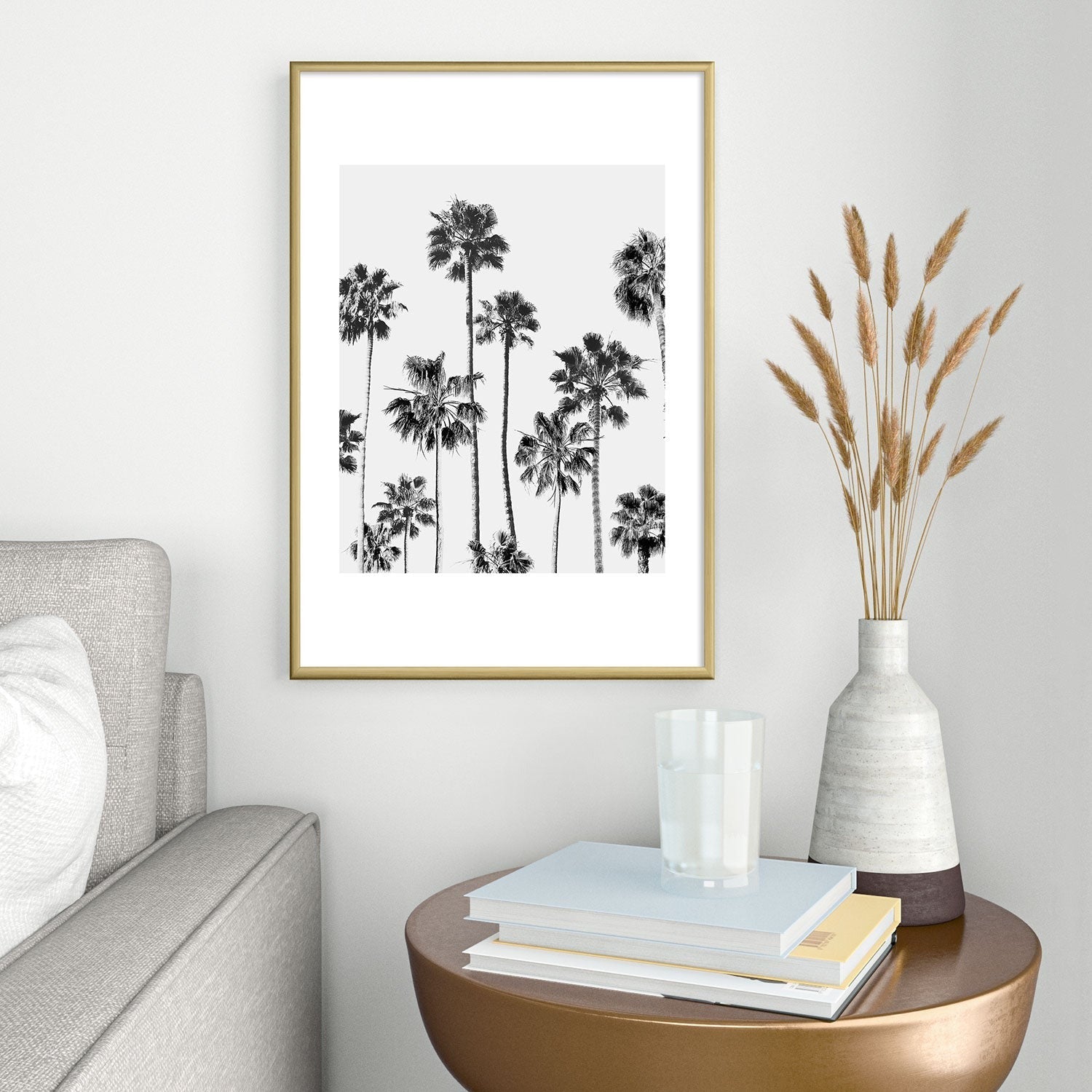 Gal Design Black And White Palms Metal Framed Art Print