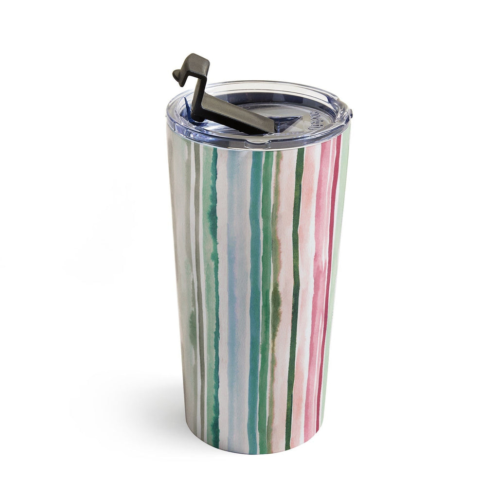 Ninola Design Botanic Retreat Watercolor Stripes Green Orange Red Travel Mug