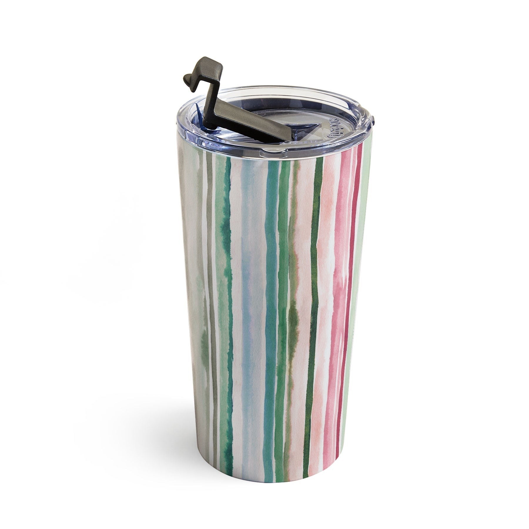 Ninola Design Botanic Retreat Watercolor Stripes Green Orange Red Travel Mug