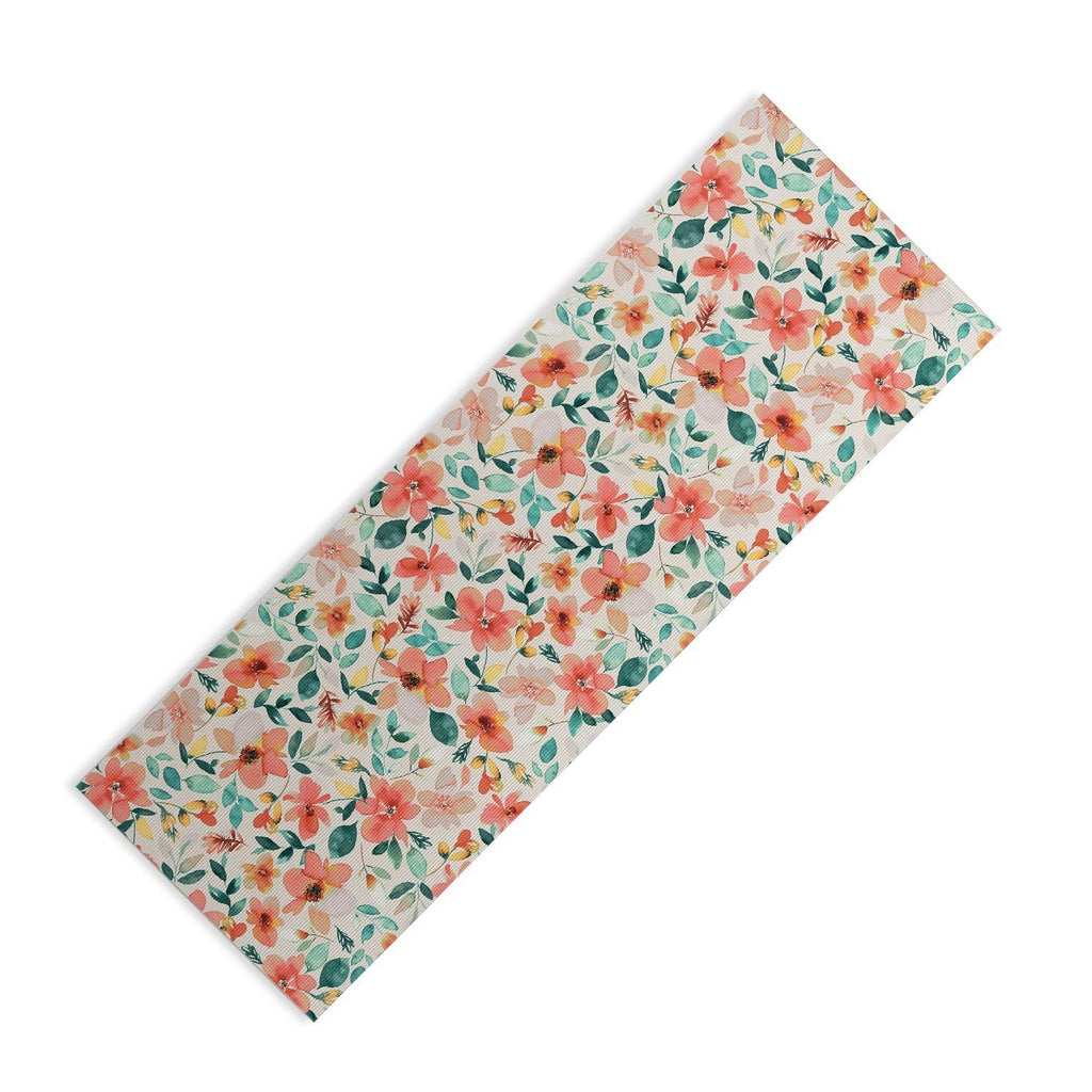 Ninola Design Botanic Retreat Tropical Whimsical Flowers Coral Green Yoga Mat