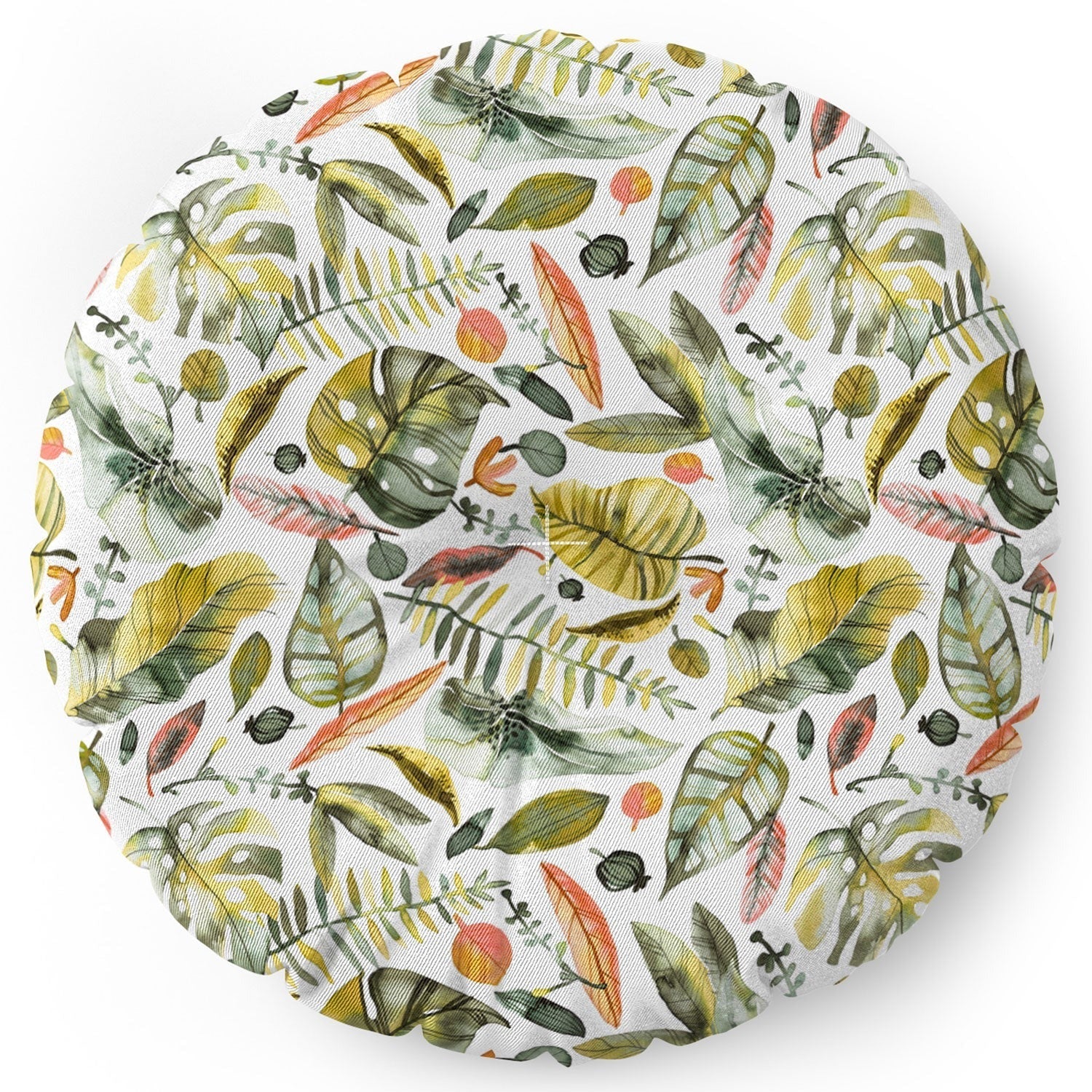 Ninola Design Botanic Retreat Tropical Jungle Leaves Botanical Green Orange Floor Pillow Round
