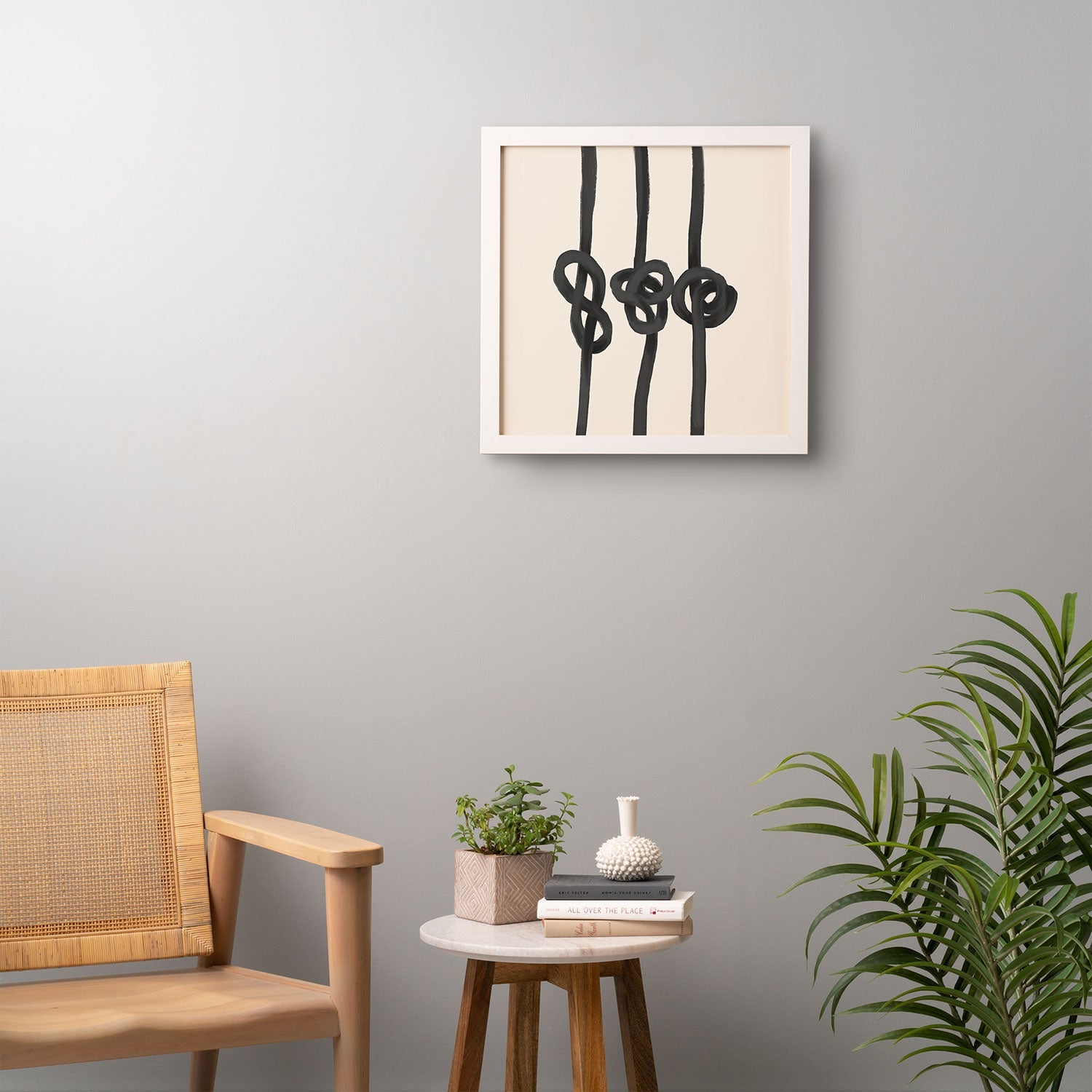 Agnes 91 Minimalist Black Knot Abstract Framed Wall Art