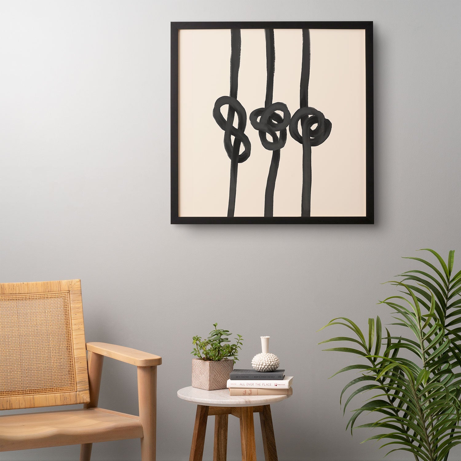 Agnes 91 Minimalist Black Knot Abstract Framed Wall Art