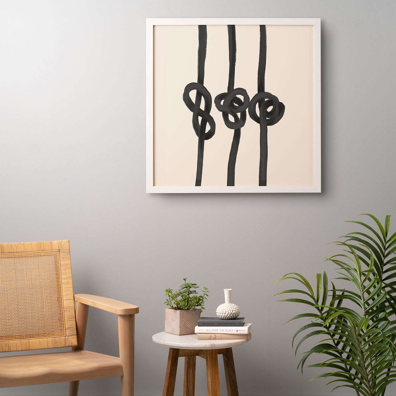 Agnes 91 Minimalist Black Knot Abstract Framed Wall Art