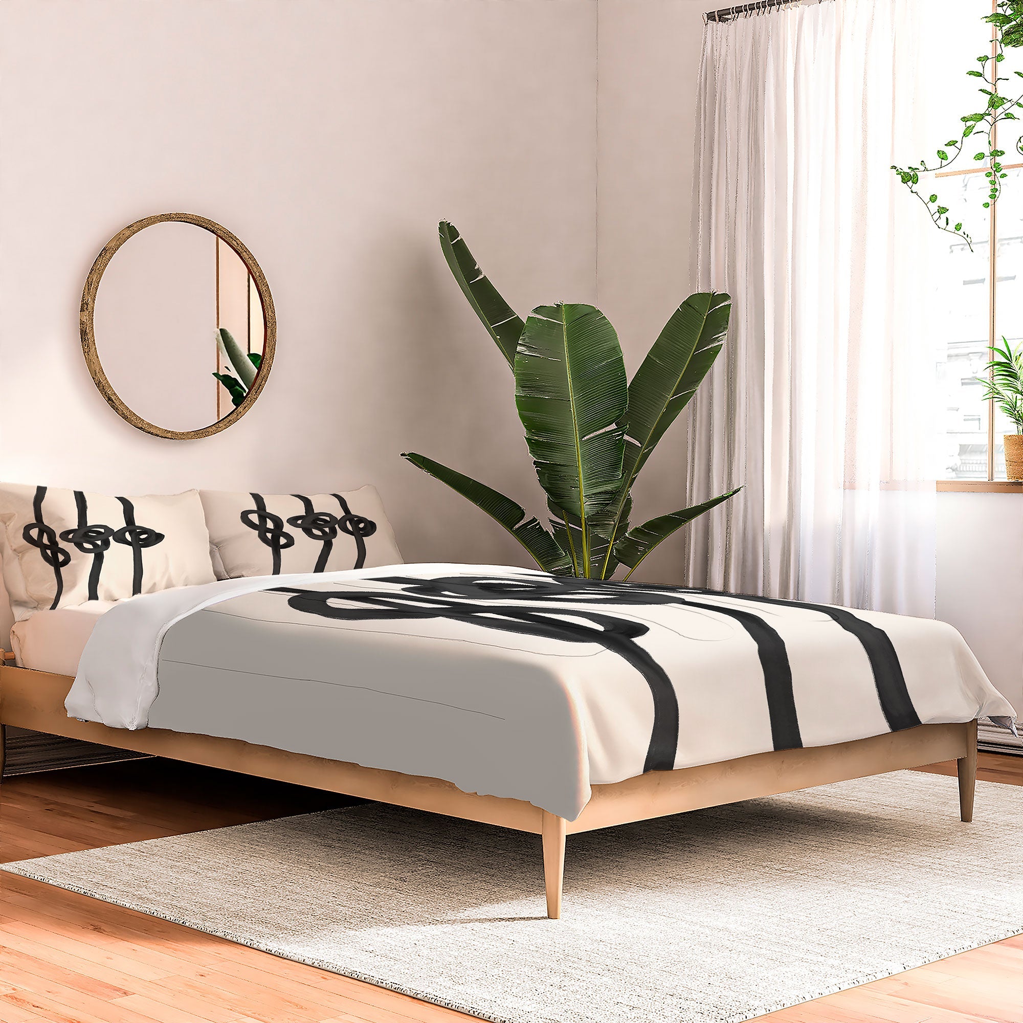 Agnes 91 Minimalist Black Knot Abstract Comforter