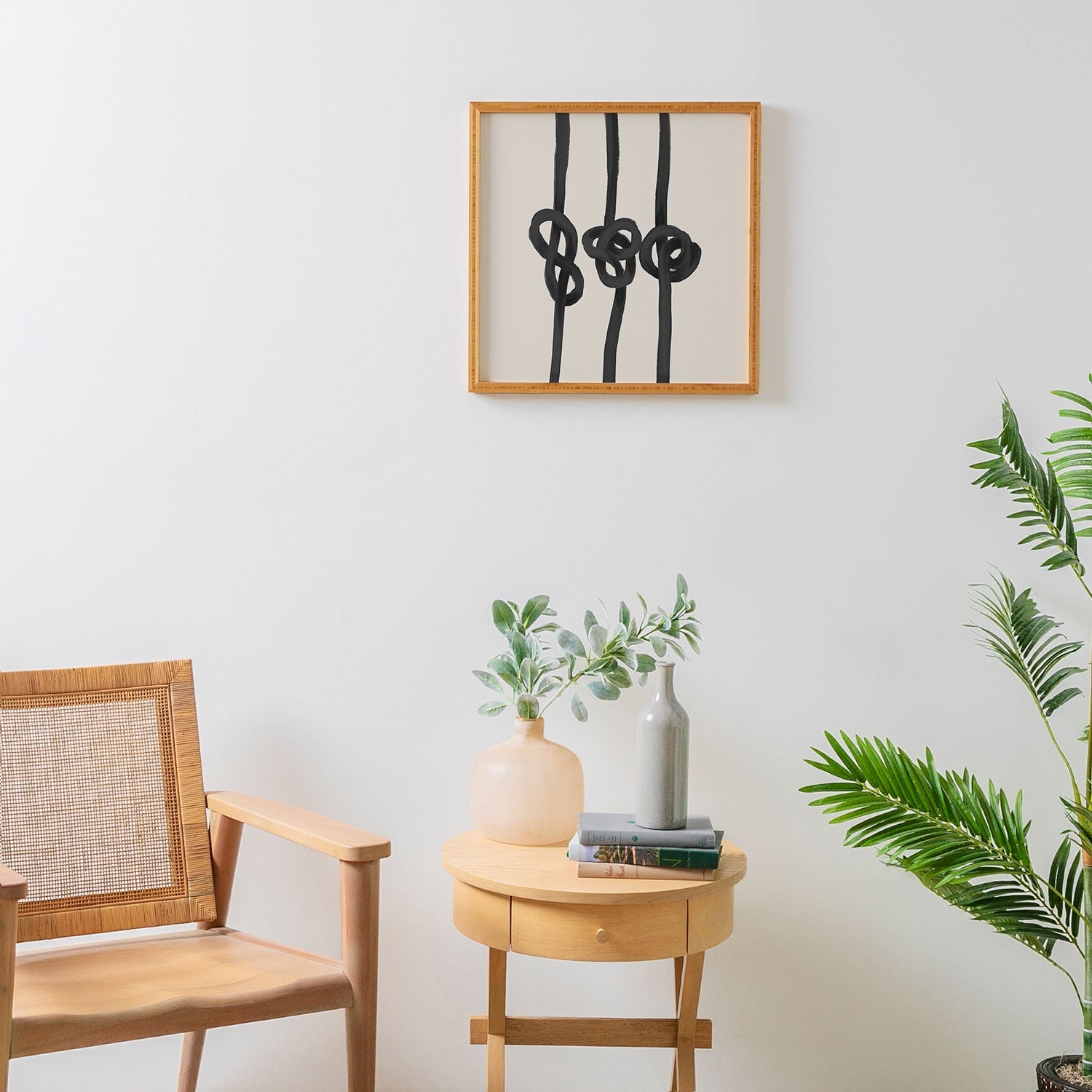 Agnes 91 Minimalist Black Knot Abstract Framed Wall Art