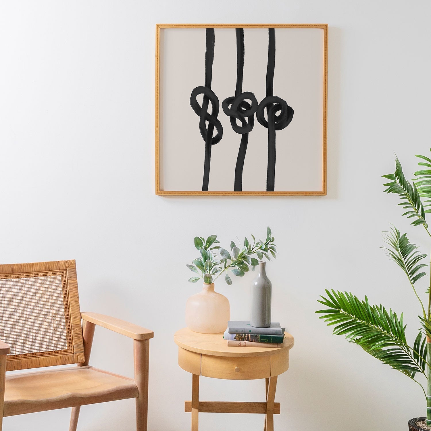 Agnes 91 Minimalist Black Knot Abstract Framed Wall Art