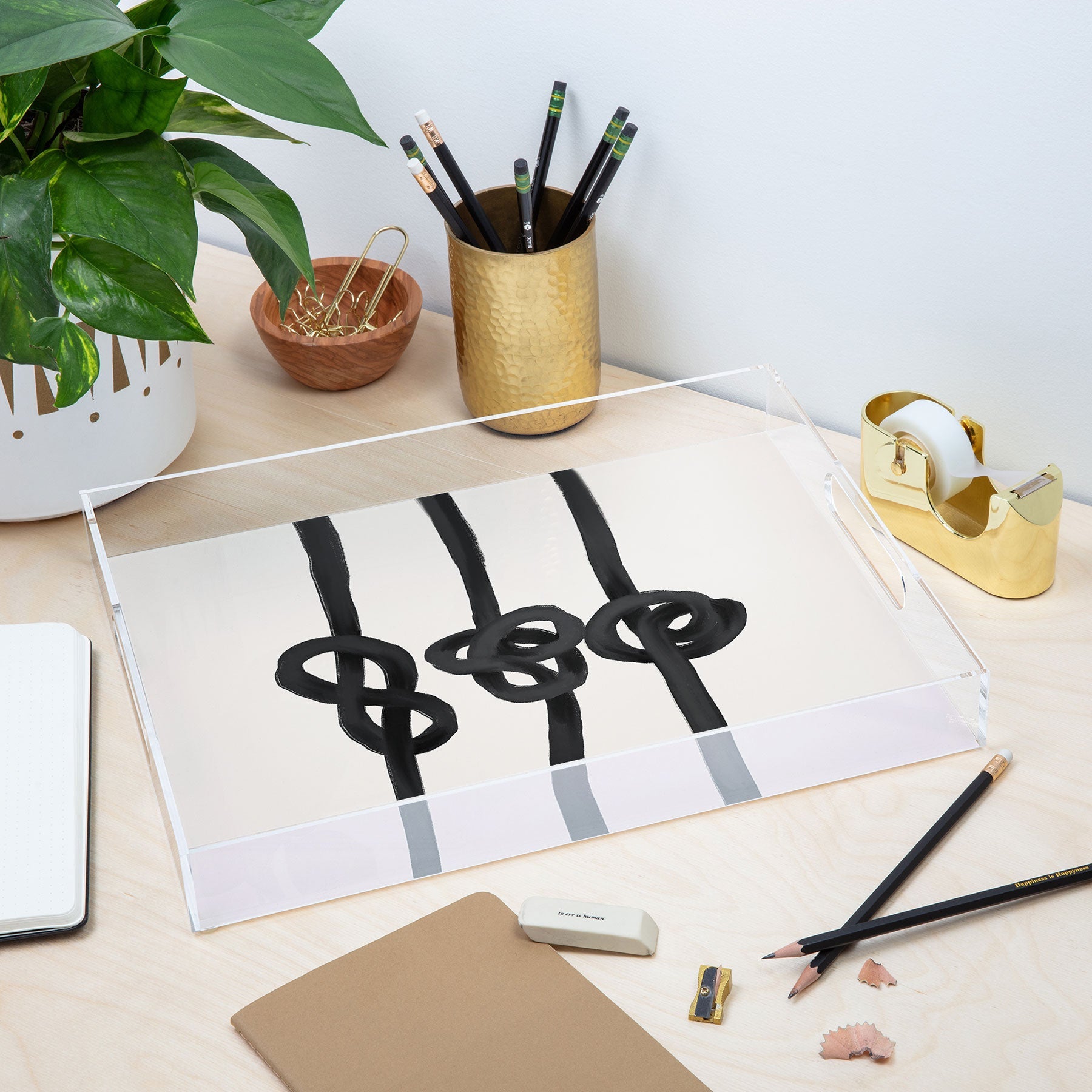Agnes 91 Minimalist Black Knot Abstract Acrylic Tray