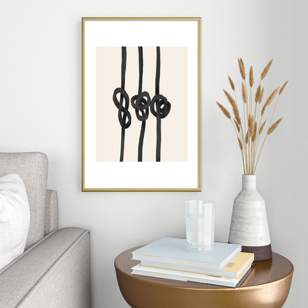 Agnes 91 Minimalist Black Knot Abstract Metal Framed Art Print