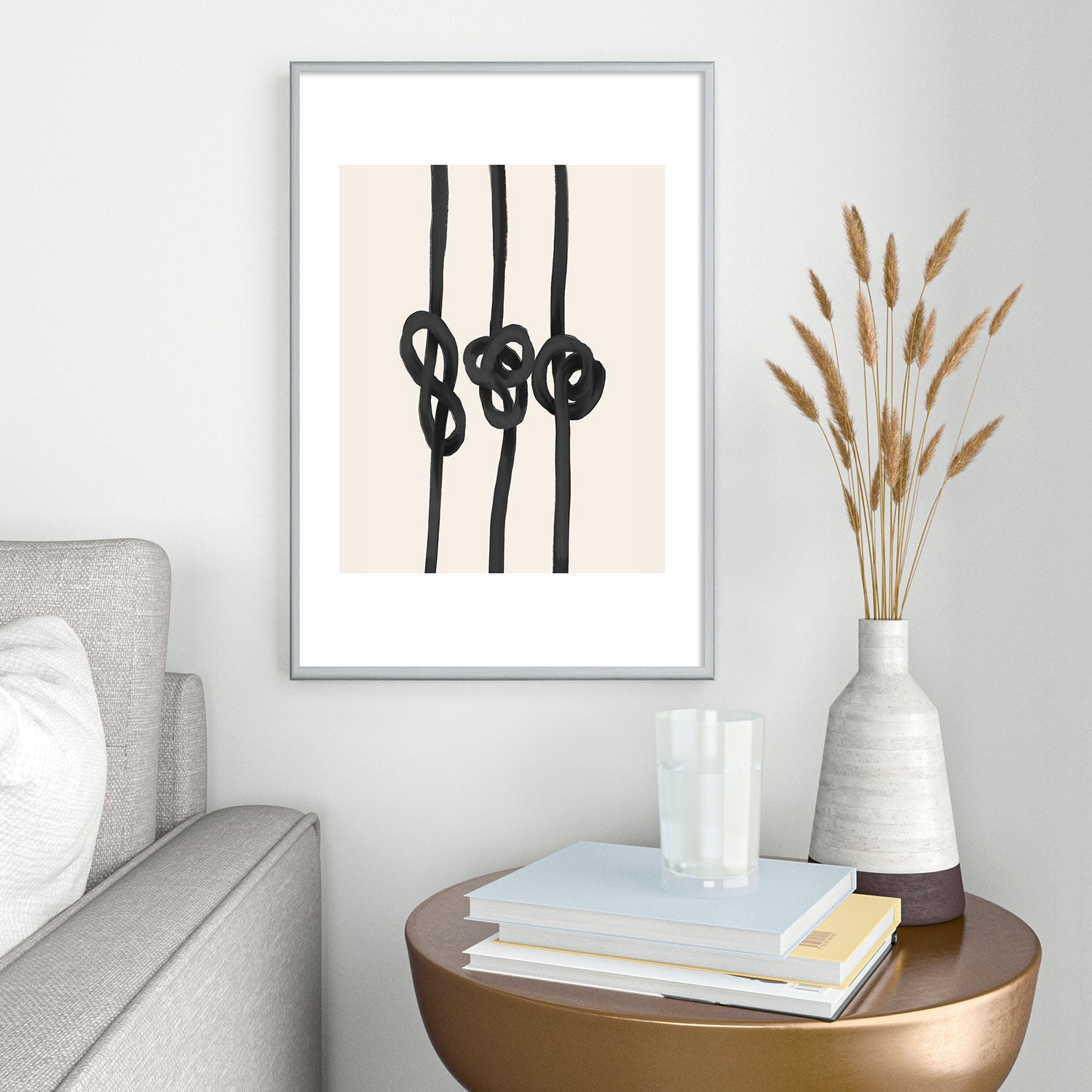 Agnes 91 Minimalist Black Knot Abstract Metal Framed Art Print