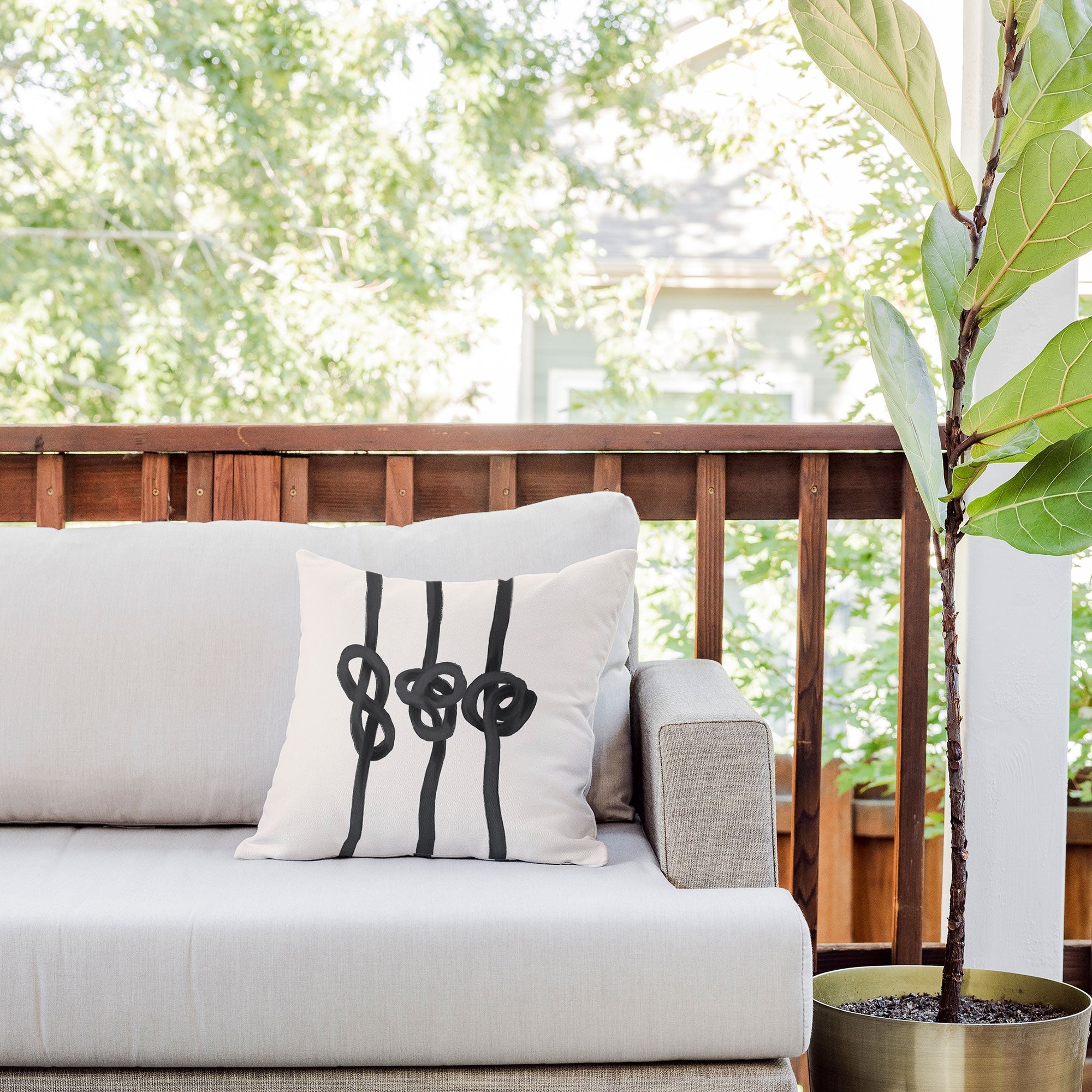 Agnes 91 Minimalist Black Knot Abstract Outdoor Throw Pillow