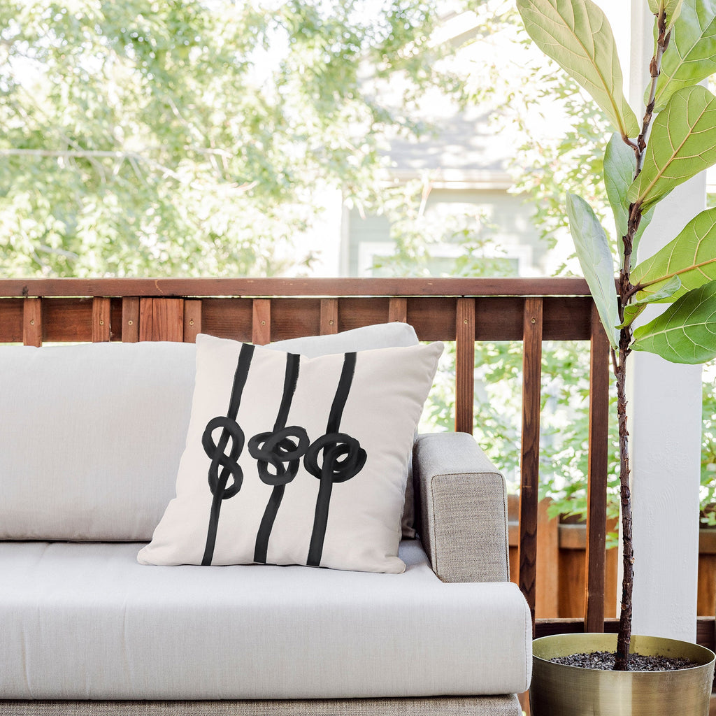 Agnes 91 Minimalist Black Knot Abstract Outdoor Throw Pillow