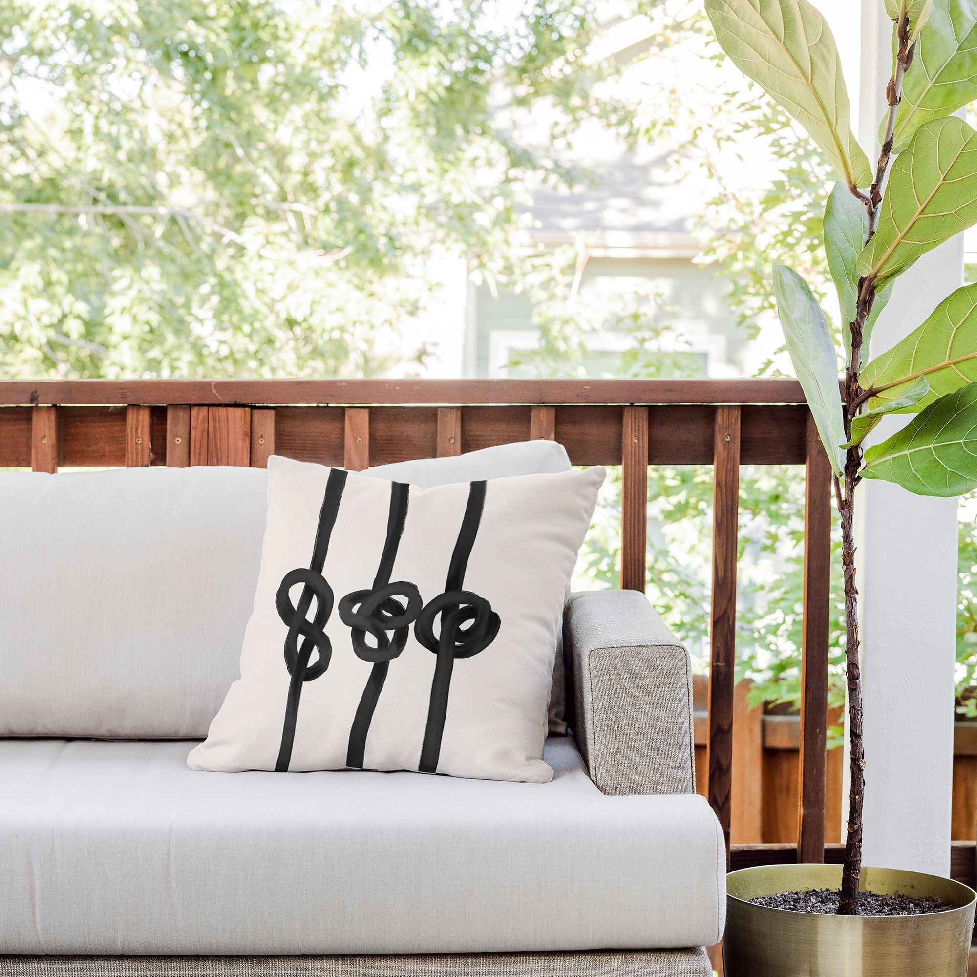 Agnes 91 Minimalist Black Knot Abstract Outdoor Throw Pillow