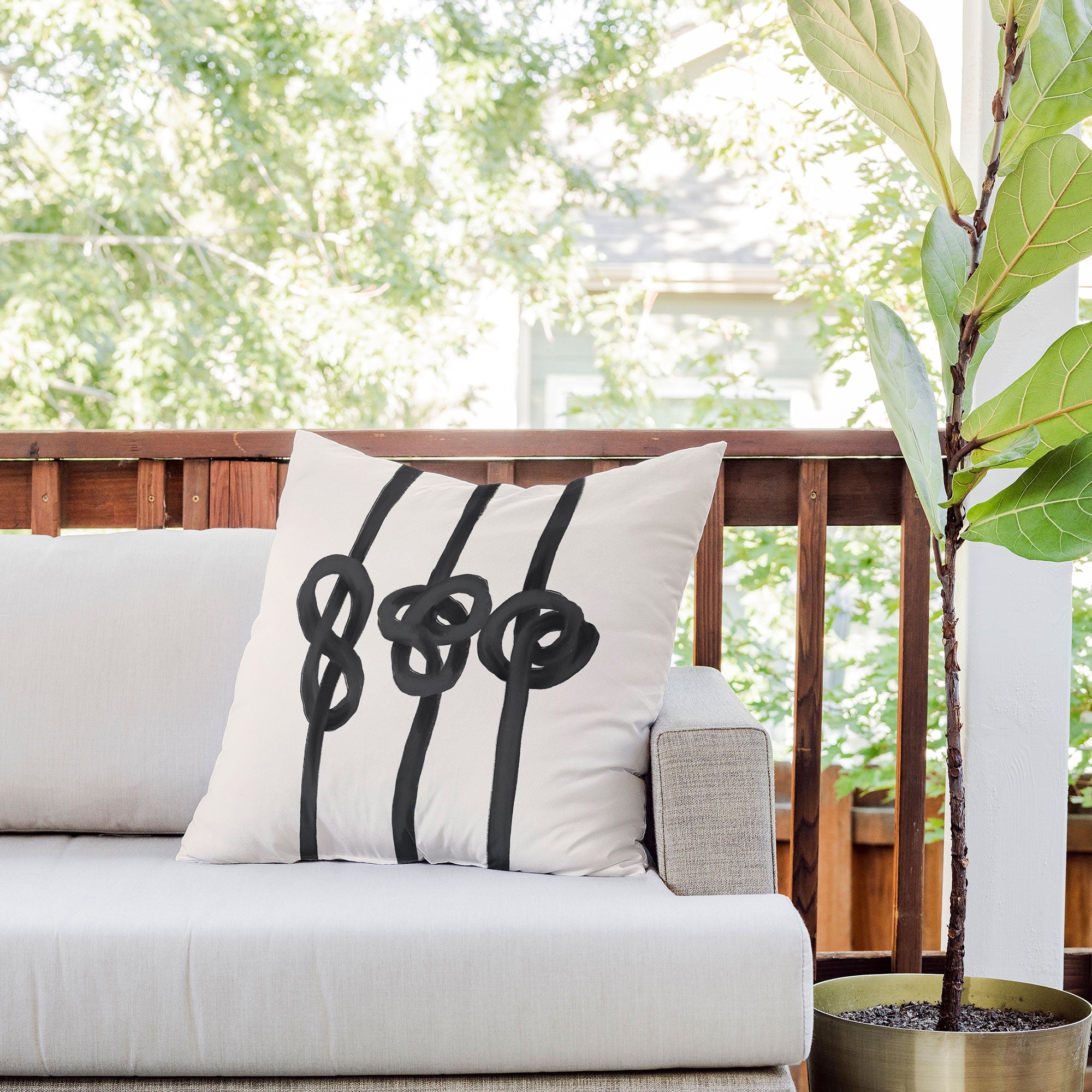 Agnes 91 Minimalist Black Knot Abstract Outdoor Throw Pillow