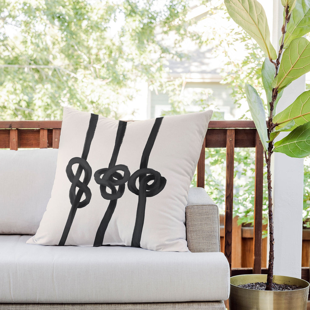 Agnes 91 Minimalist Black Knot Abstract Outdoor Throw Pillow