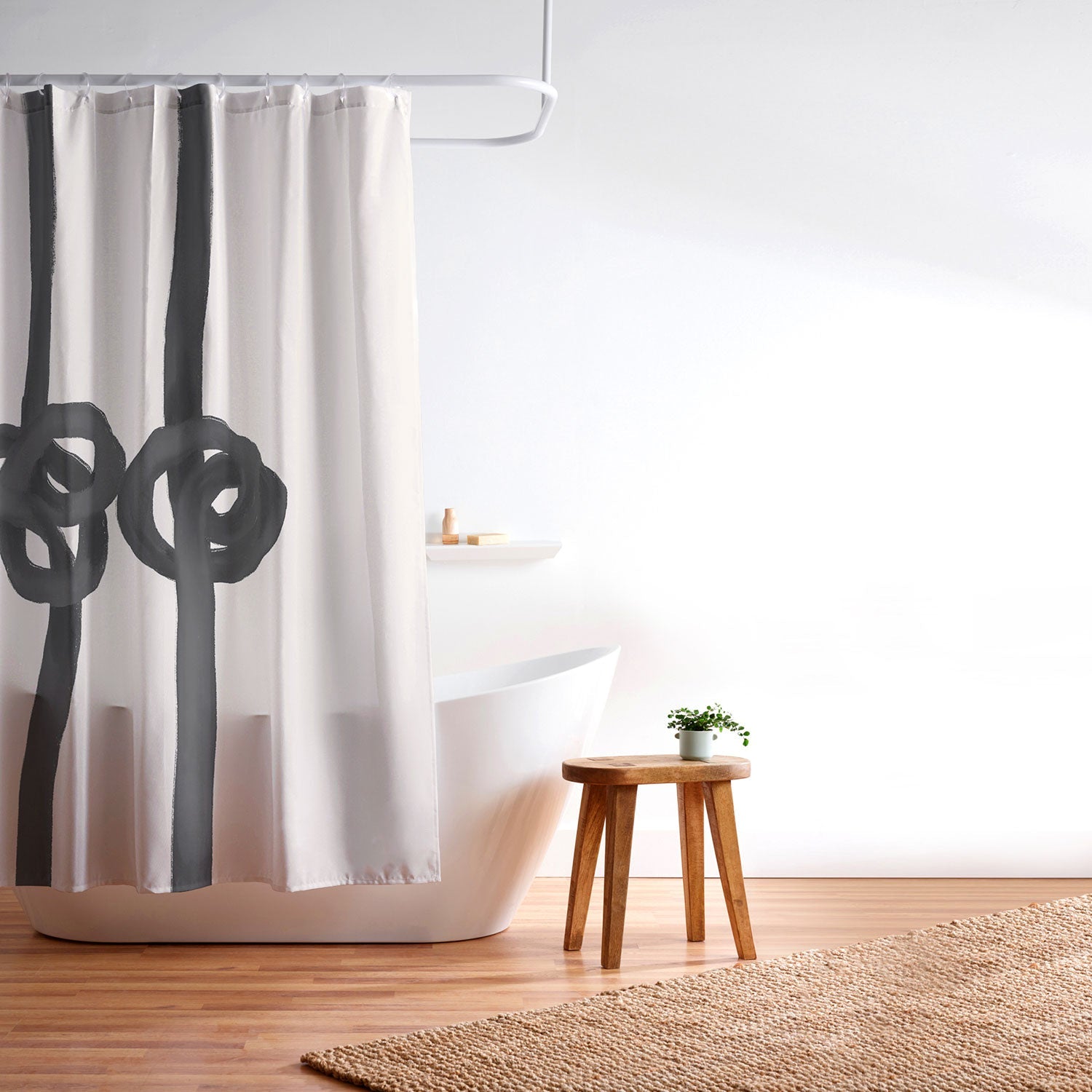 Agnes 91 Minimalist Black Knot Abstract Shower Curtain