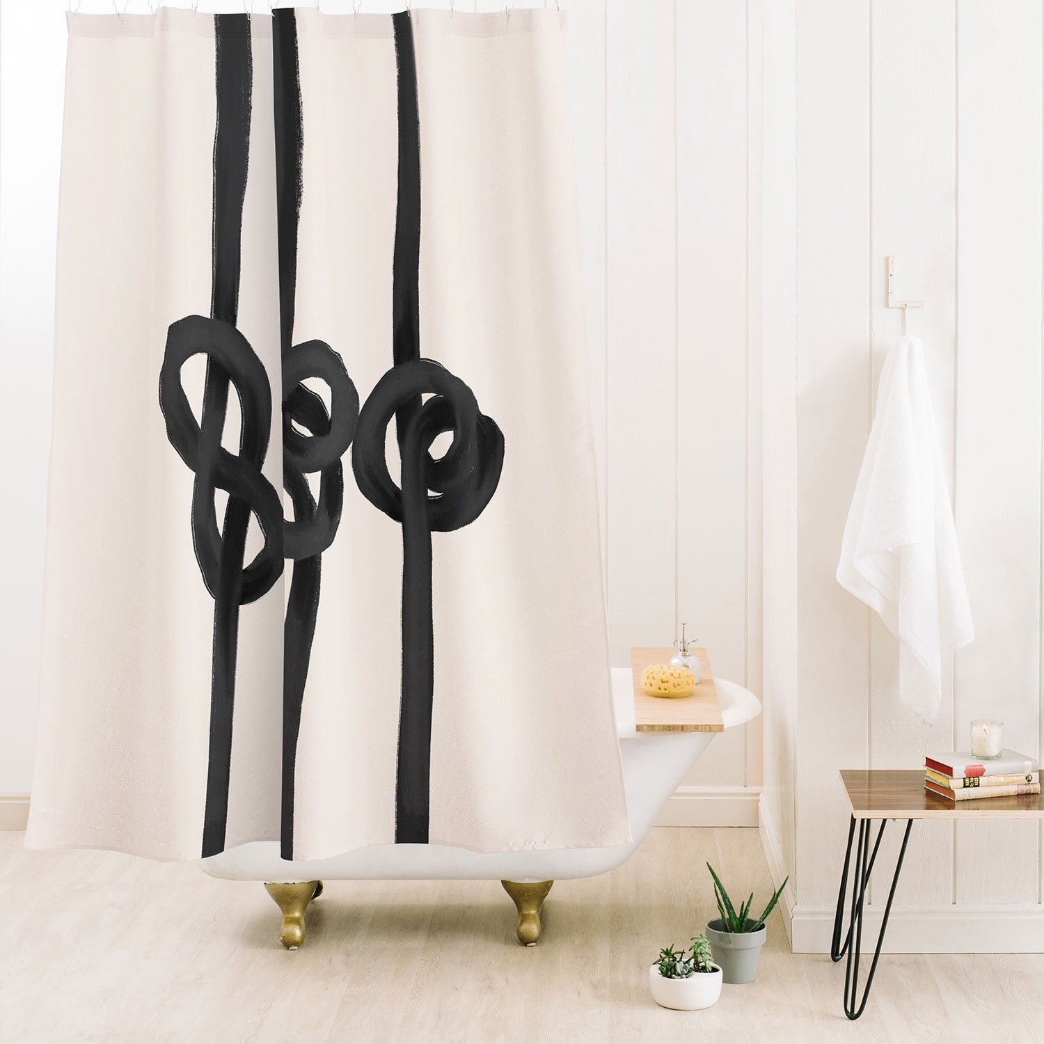 Agnes 91 Minimalist Black Knot Abstract Shower Curtain