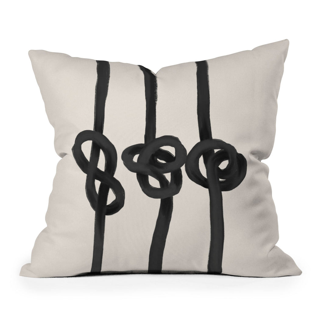 Agnes 91 Minimalist Black Knot Abstract Outdoor Throw Pillow