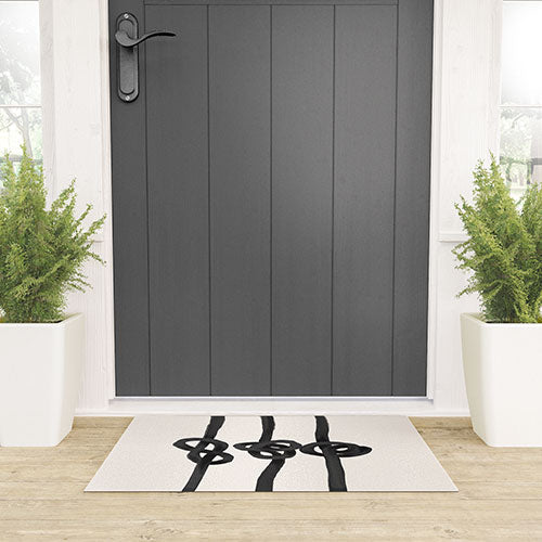 Agnes 91 Minimalist Black Knot Abstract Welcome Mat