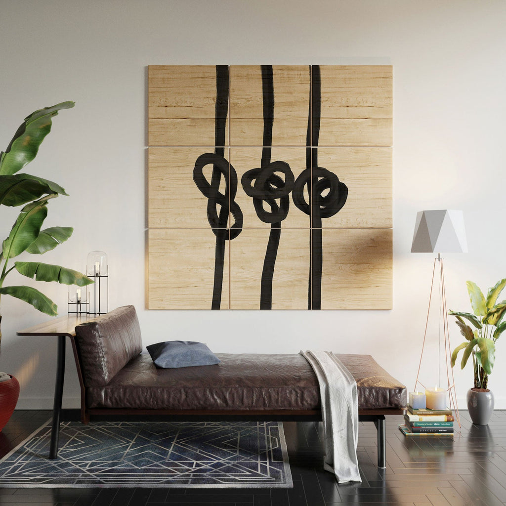 Agnes 91 Minimalist Black Knot Abstract Wood Wall Mural