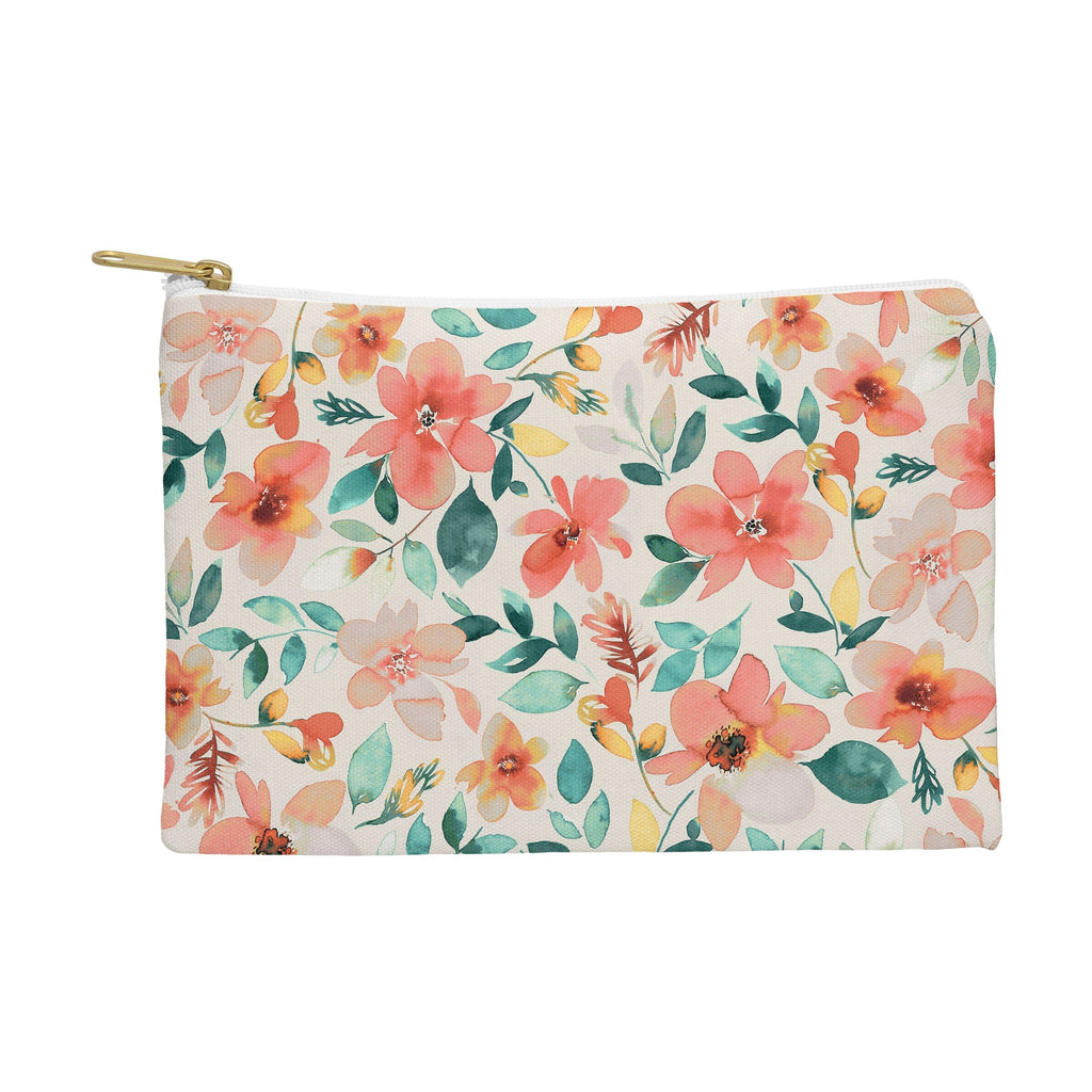 Ninola Design Botanic Retreat Tropical Whimsical Flowers Coral Green Pouch