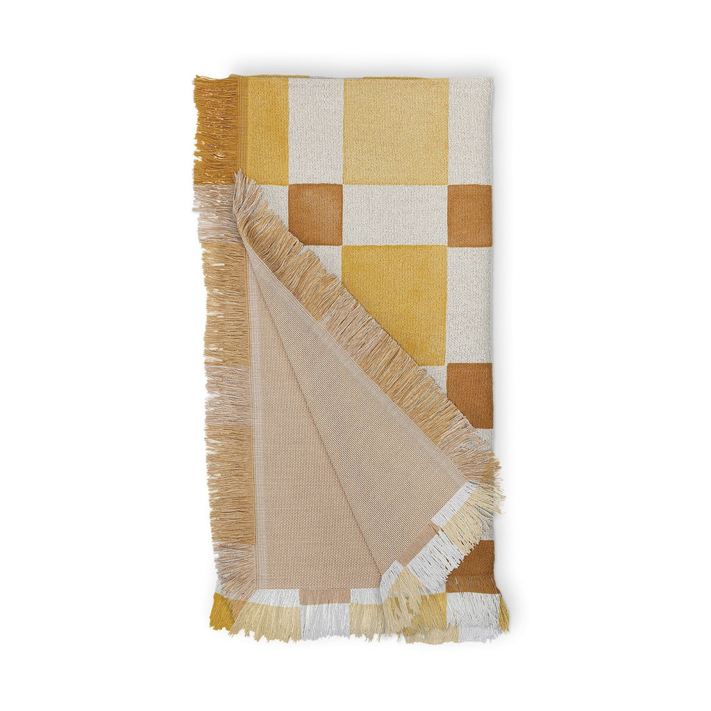 Ninola Design Everyday Artifact Checker Mosaic Tiles Geometry Yellow Throw Blanket