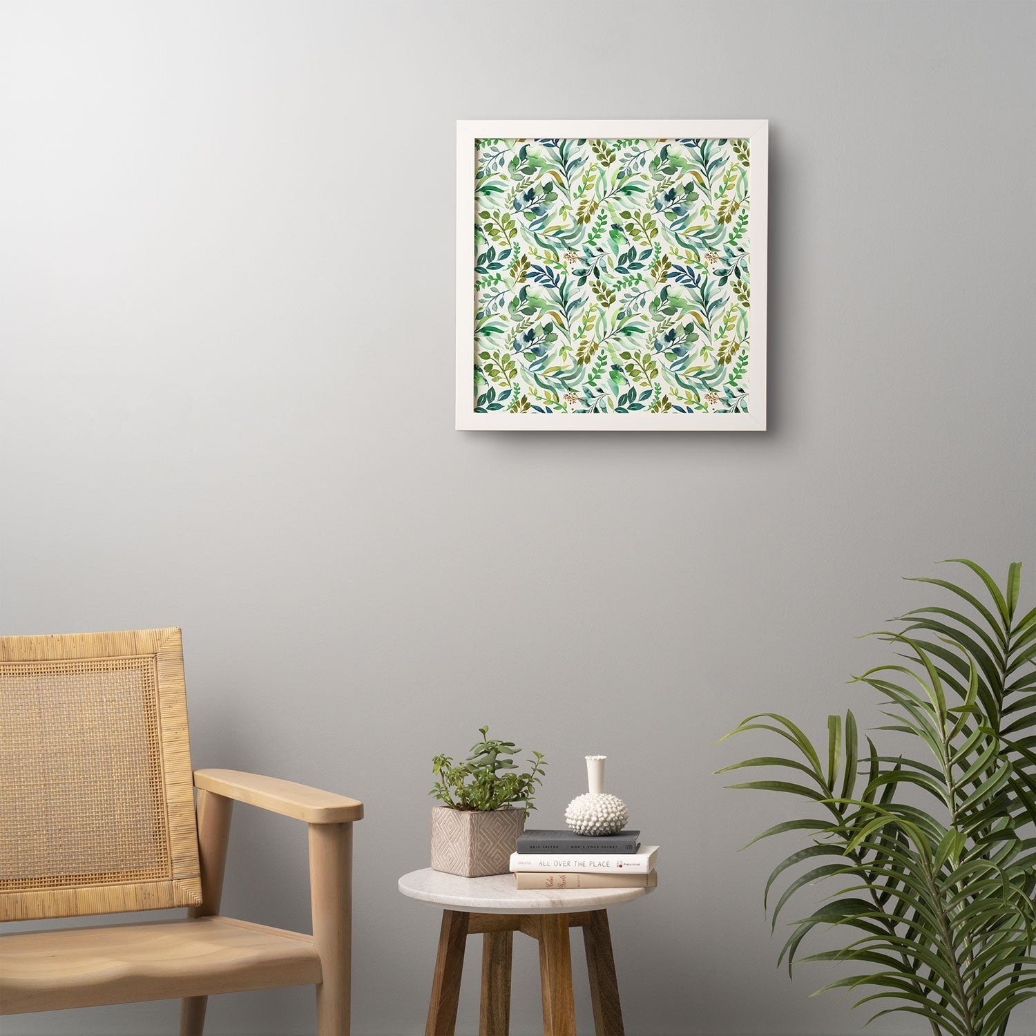 Ninola Design Botanic Retreat Loose Botanical Leaves Watercolor Green Framed Wall Art