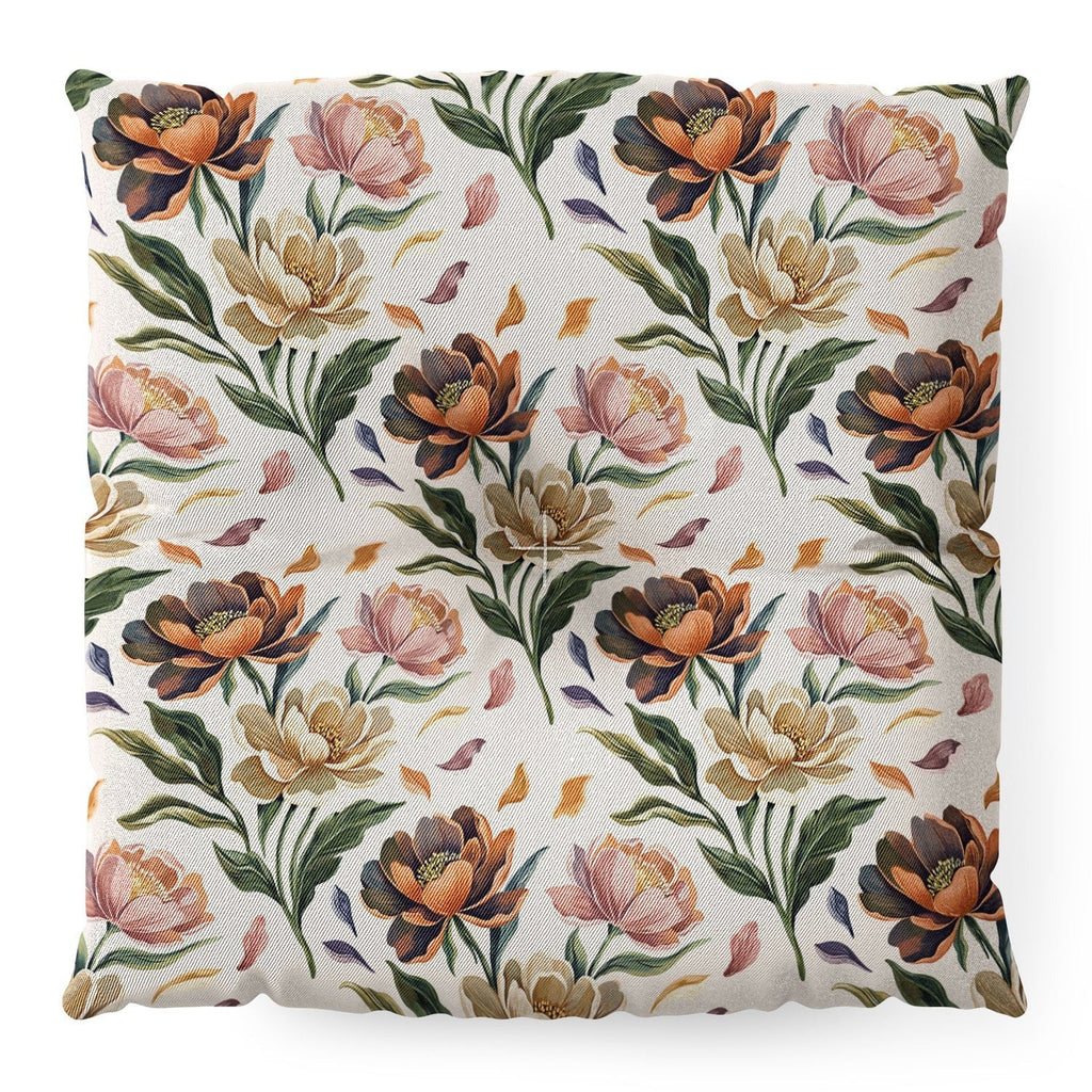 Marta Barragan Camarasa Hand Painted Peony Florals Floor Pillow Square